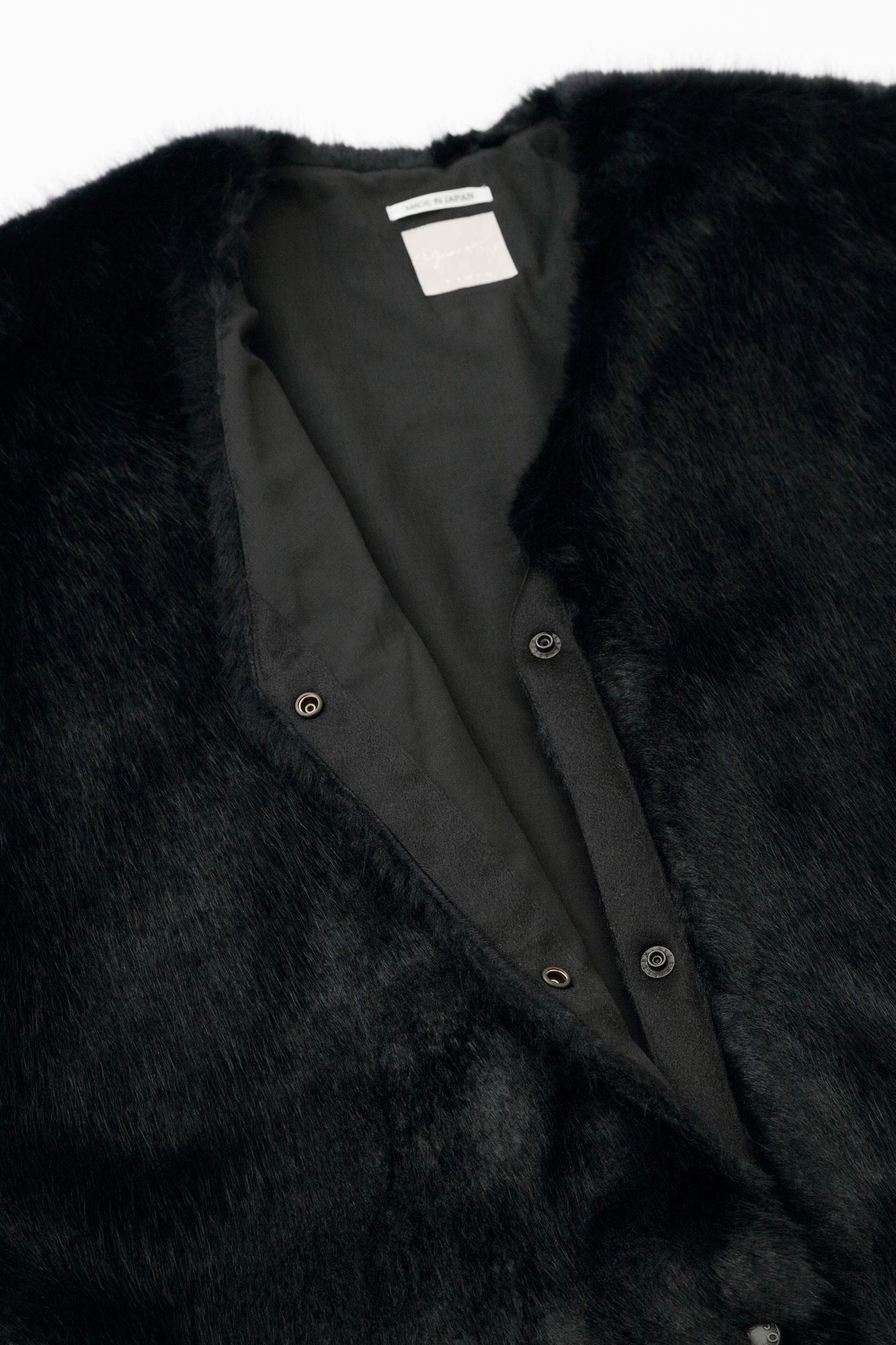 フェイクファー Vネック ライトチュニックコート／黒紺（くろこん）