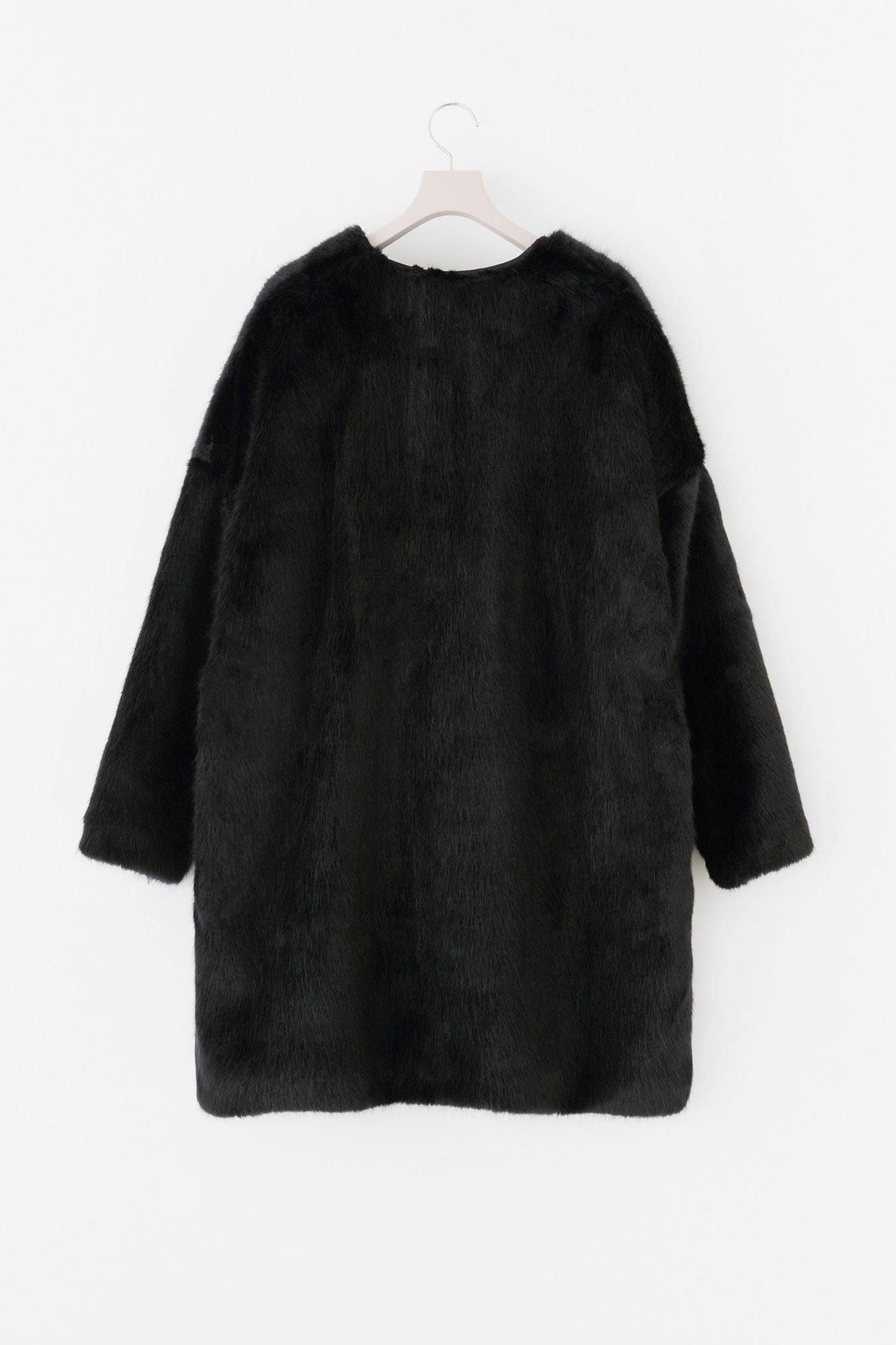 フェイクファー Vネック ライトチュニックコート／黒紺（くろこん）