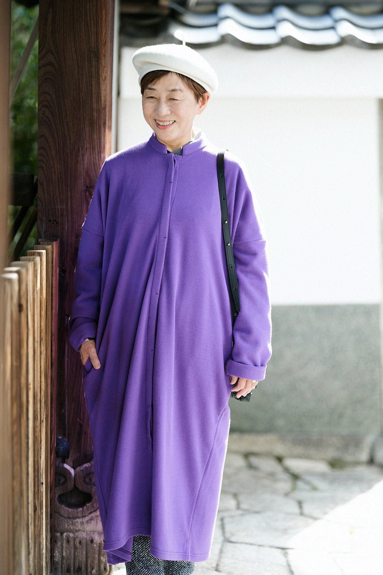 Melton Smoot Stand Collar Light Coat / Edo Purple