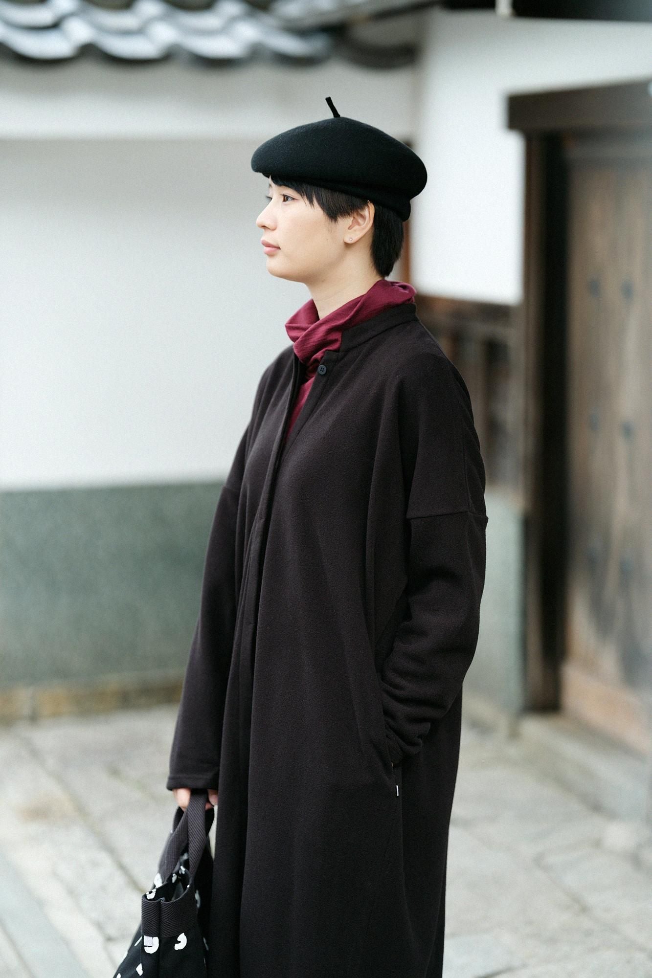 Melton Smoot Stand Collar Light Coat / Wood Feather Color (Wood)