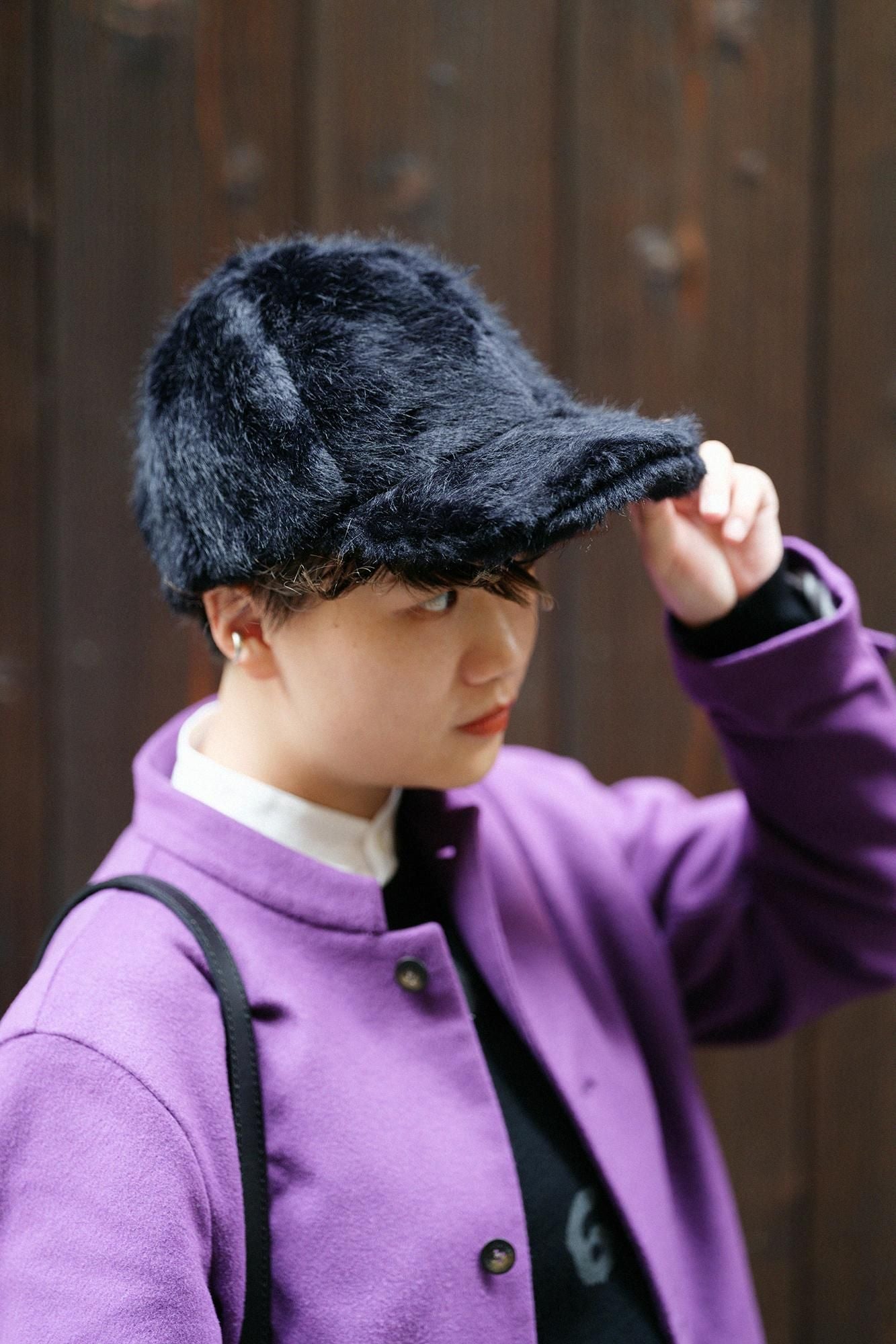 フェイクファー キャップ／黒紺（くろこん）×SO-SU-U昆（こん）