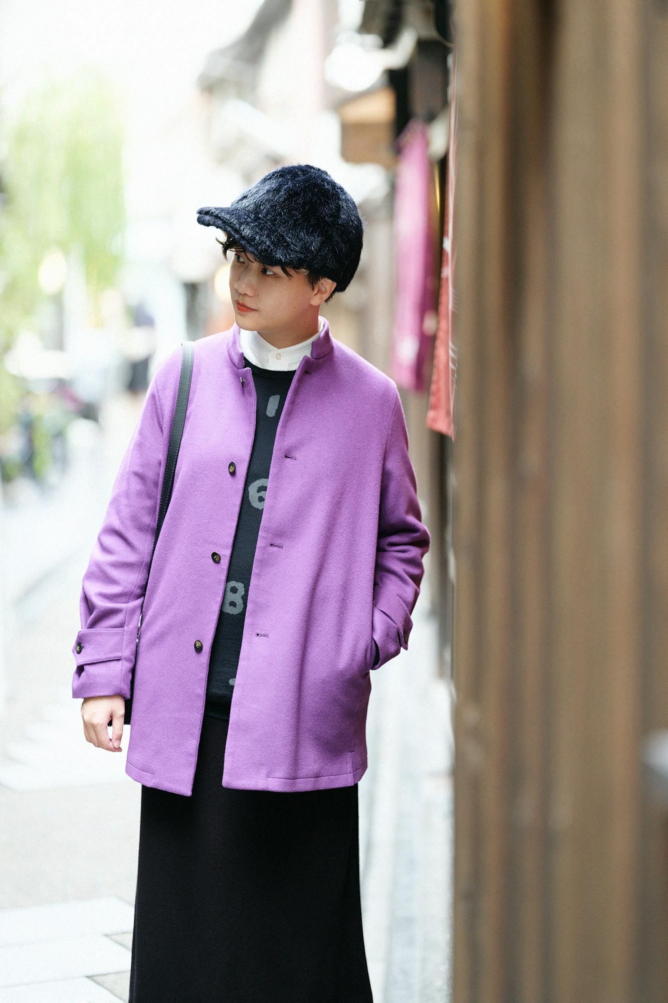 フェイクファー キャップ／黒紺（くろこん）×SO-SU-U昆（こん）