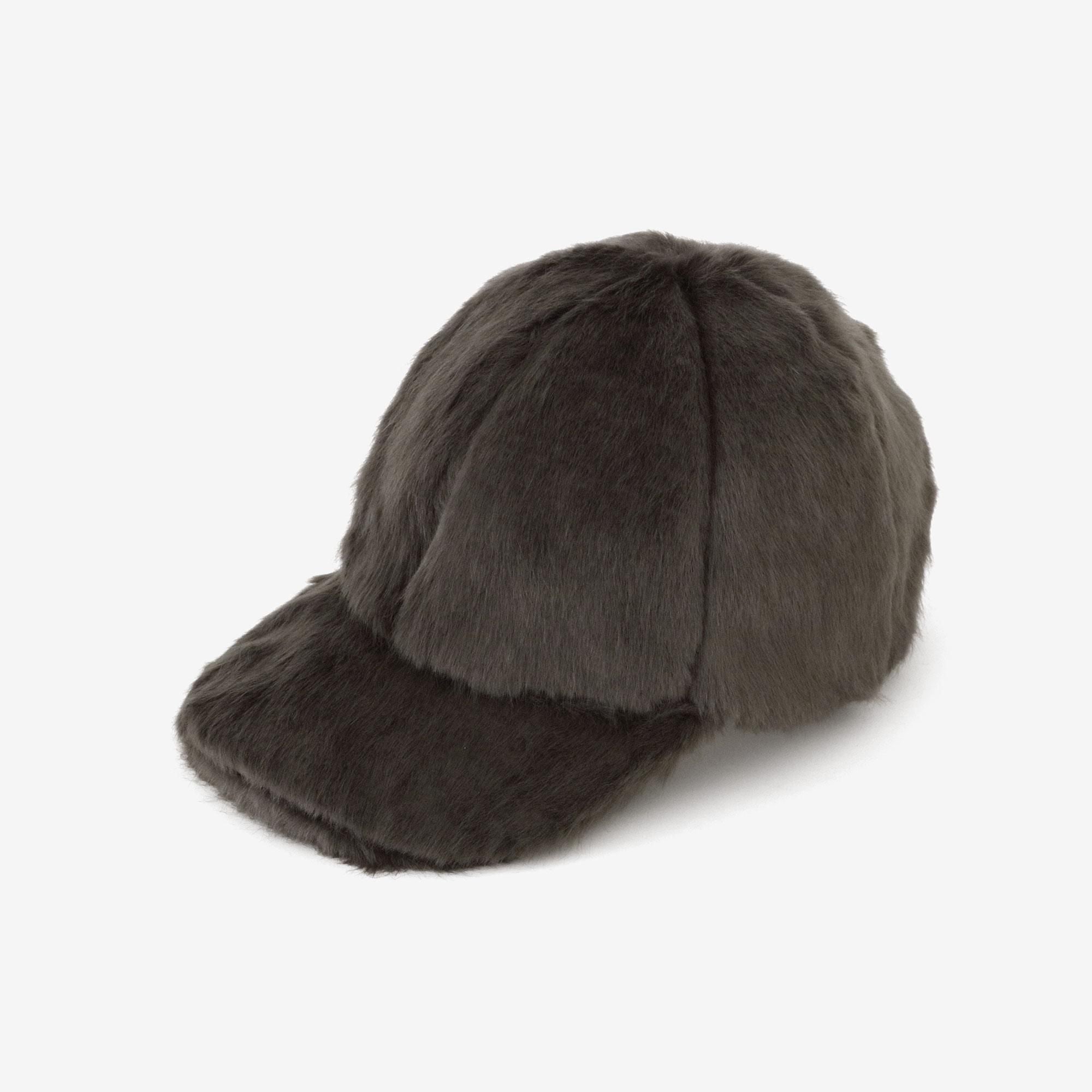 フェイクファー キャップ／濃灰（こいはい）×SO-SU-U昆（こん）