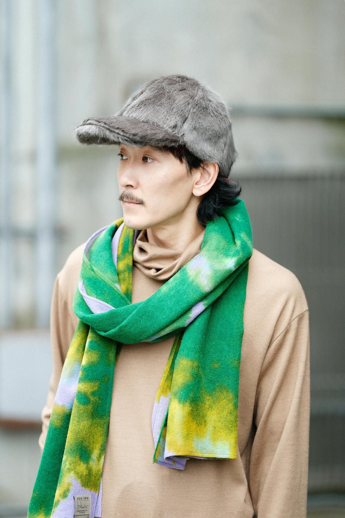 フェイクファー キャップ／濃灰（こいはい）×SO-SU-U昆（こん）