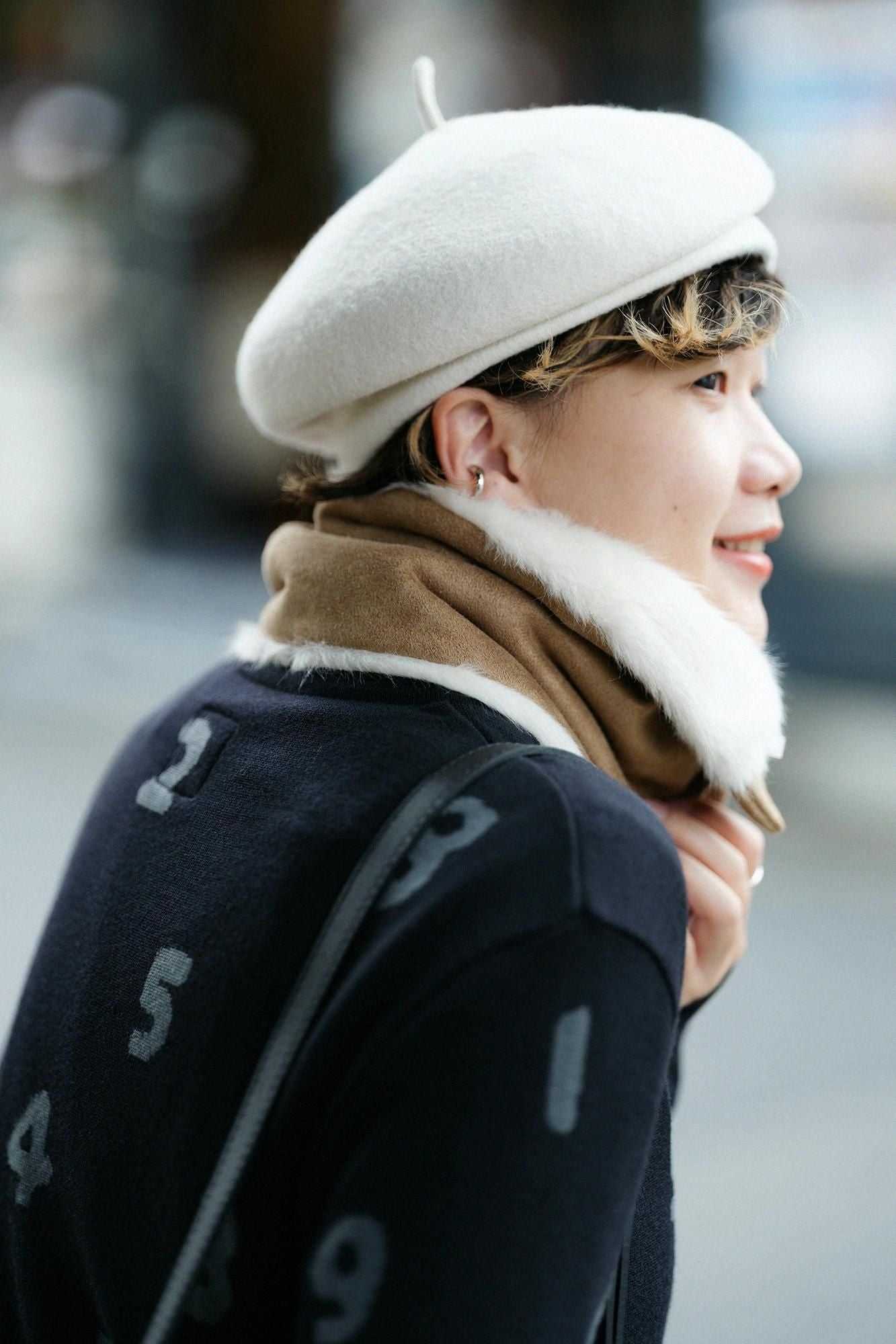 【預購】人造毛皮 雙面用短圍巾／焦糖色×本白（※預計於12月9日左右發貨）