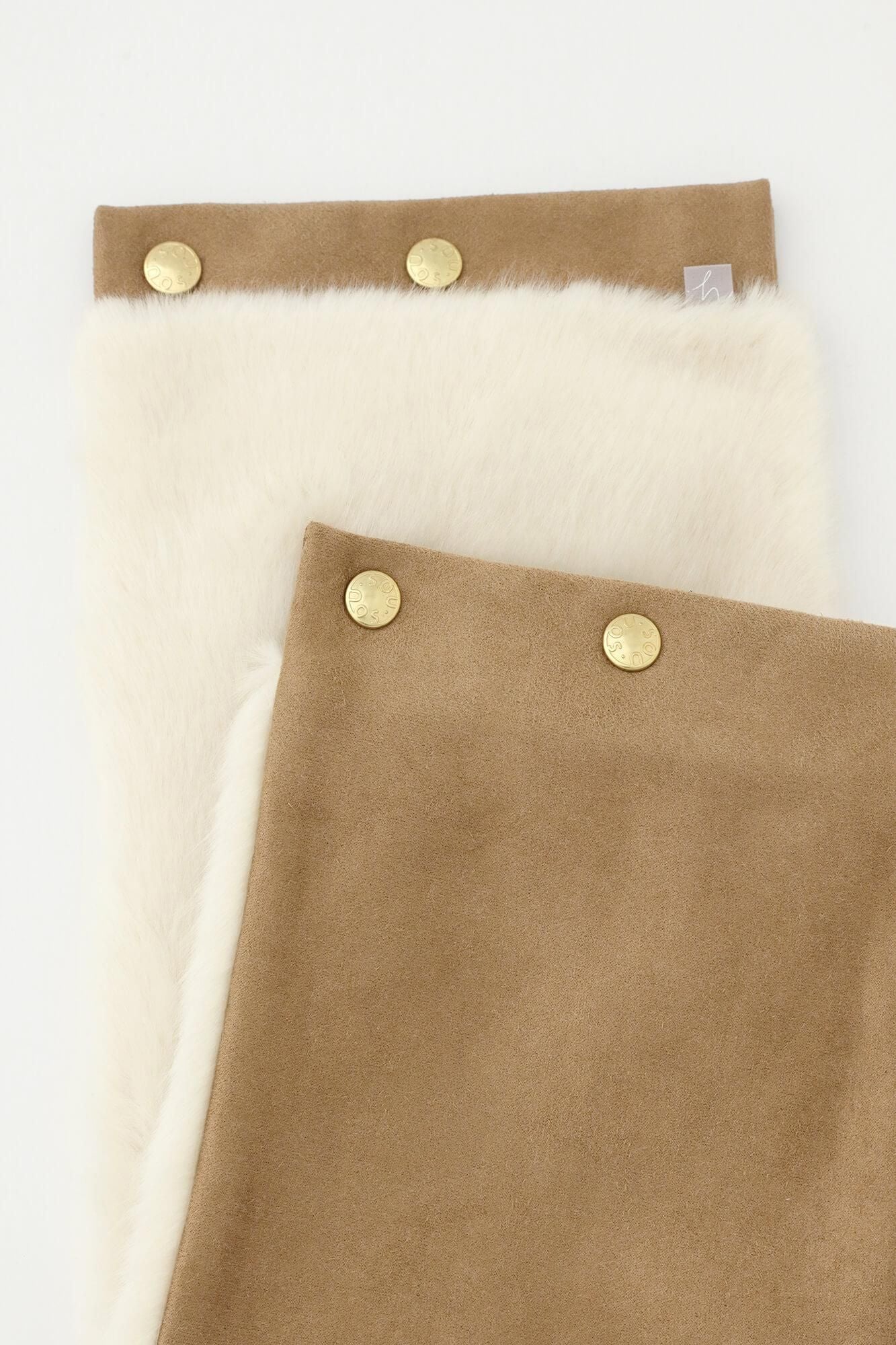 【預購】人造毛皮 雙面用短圍巾／焦糖色×本白（※預計於12月9日左右發貨）