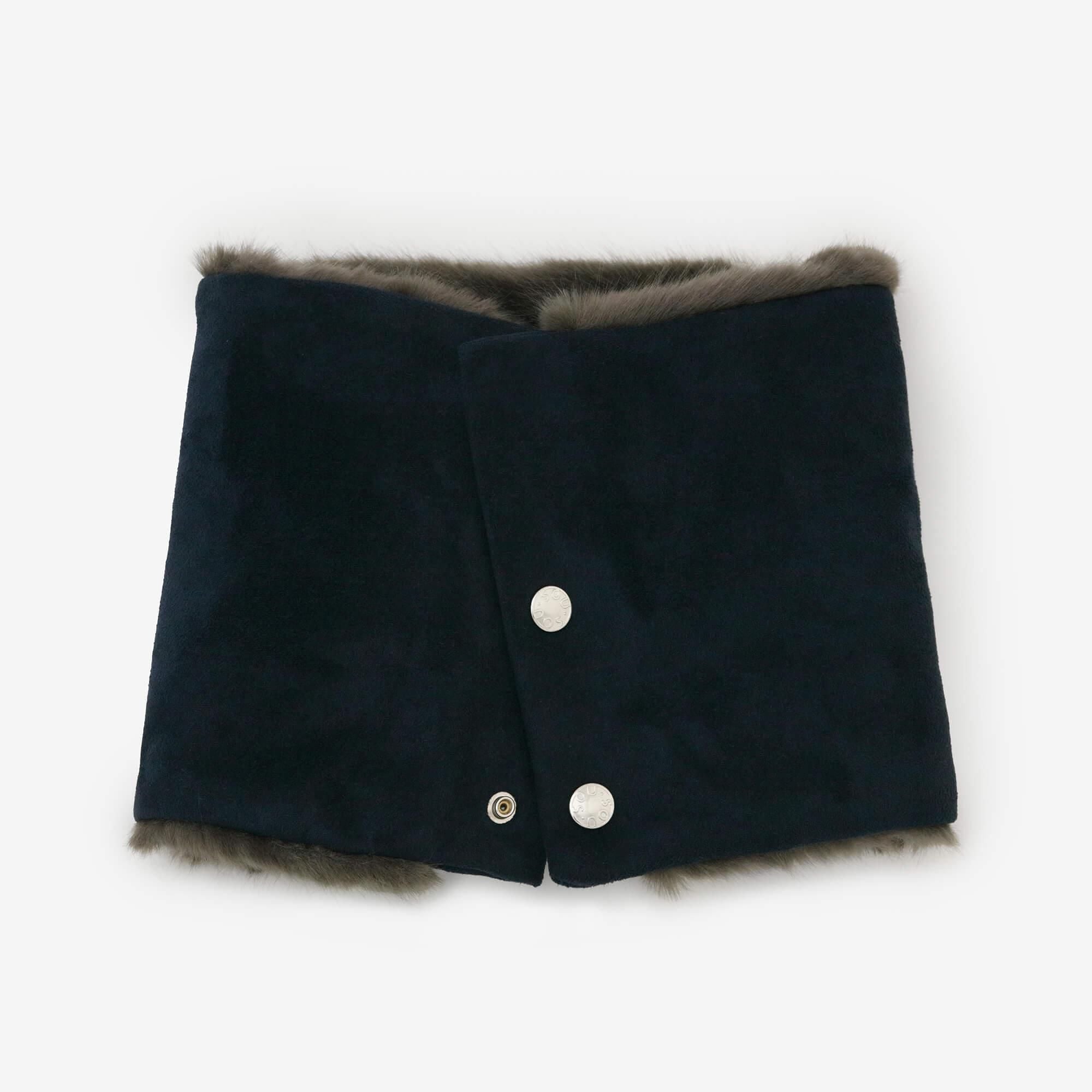 【預購】人造毛皮 雙面用短圍巾／暗藍色×深灰色（※預計於12月9日左右發貨）