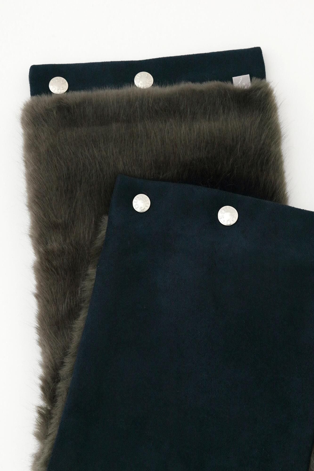 【預購】人造毛皮 雙面用短圍巾／暗藍色×深灰色（※預計於12月9日左右發貨）