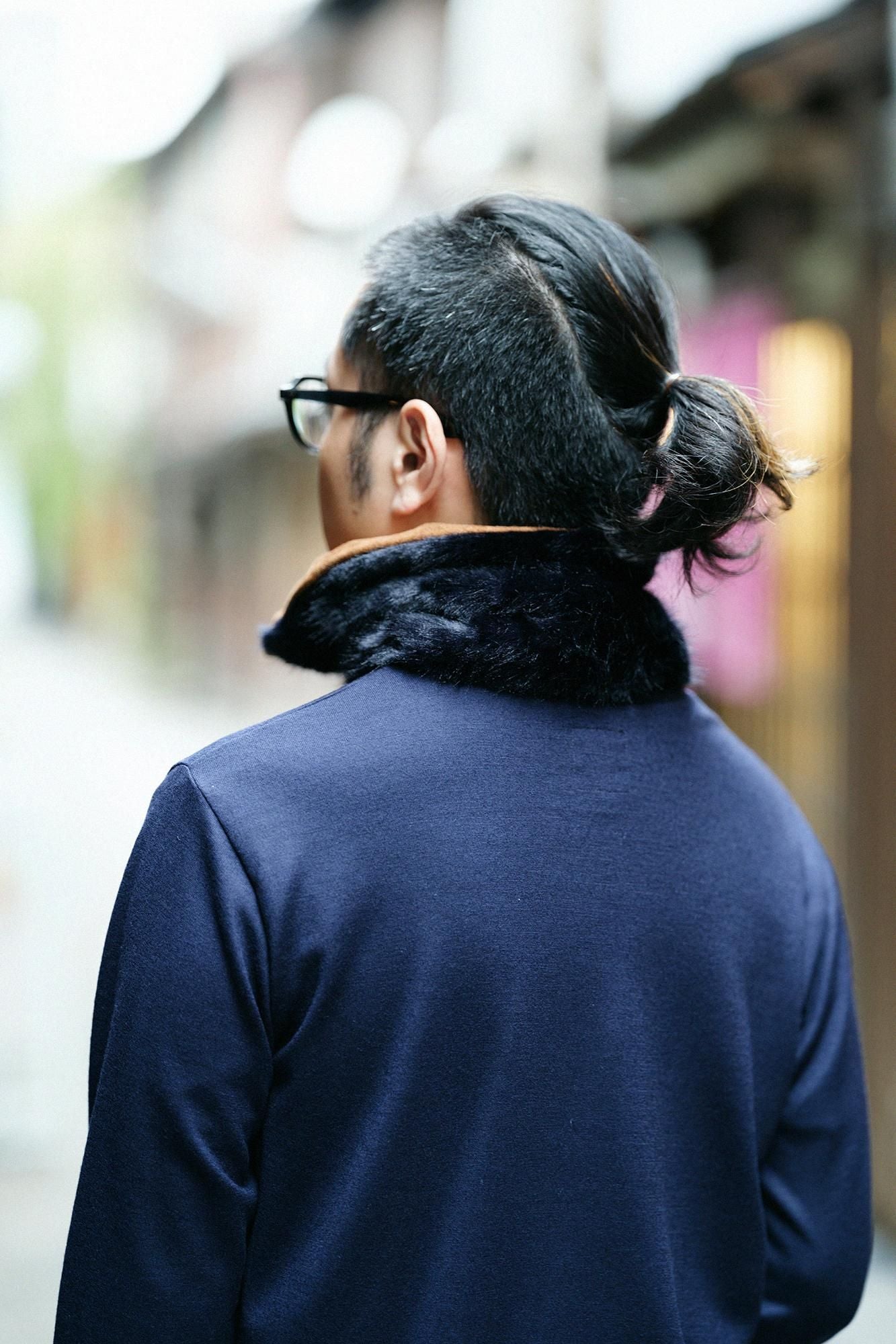 【預購】人造毛皮 雙面用短圍巾／柿茶色×黑藍色（※預計於12月9日左右發貨）