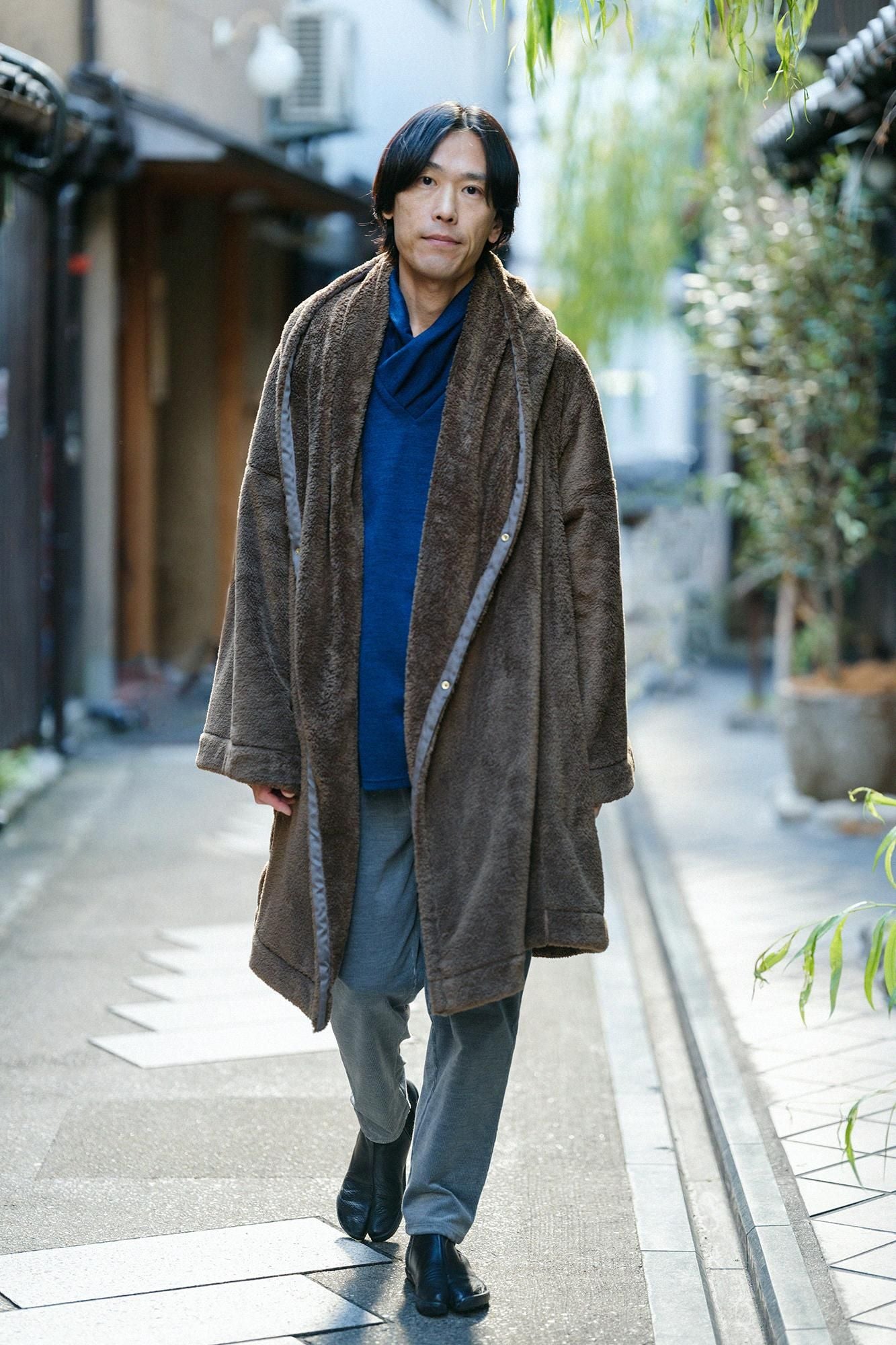 net限定】紡毛（ぼうもう） 阿弥（あみ） 衿巻ジバン／紺青（こんじょう）