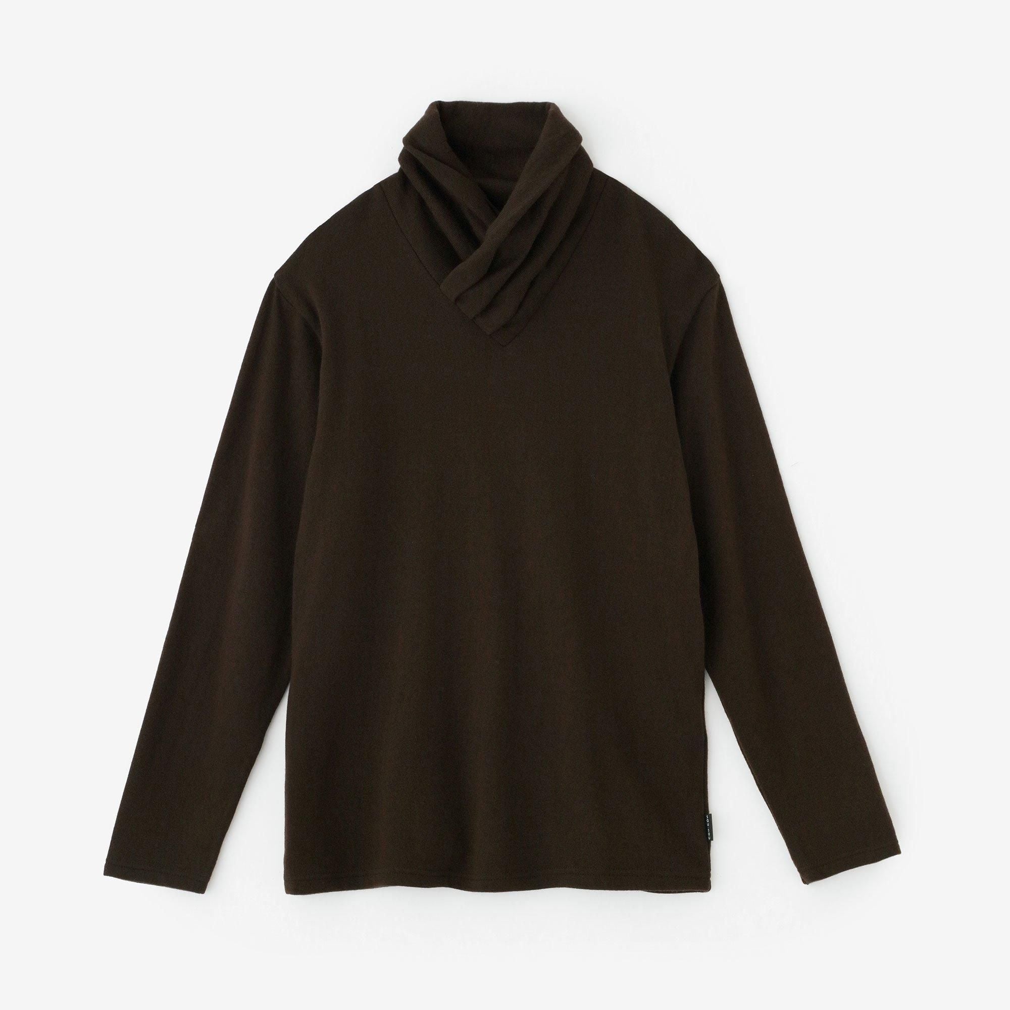 內起絨 梳毛針織 高領上衣／棕色