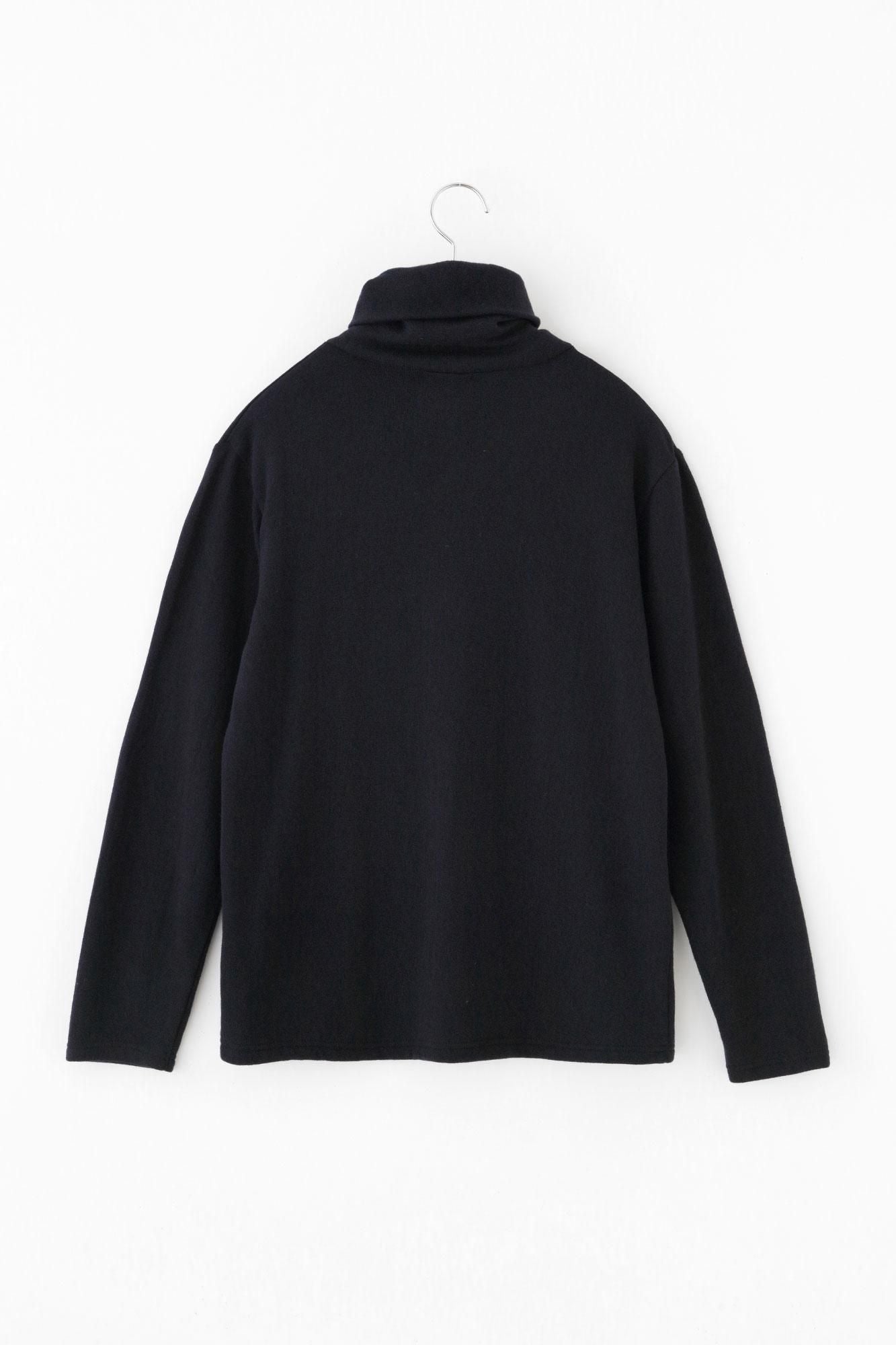 內起絨 梳毛針織 高領上衣／暗藍色