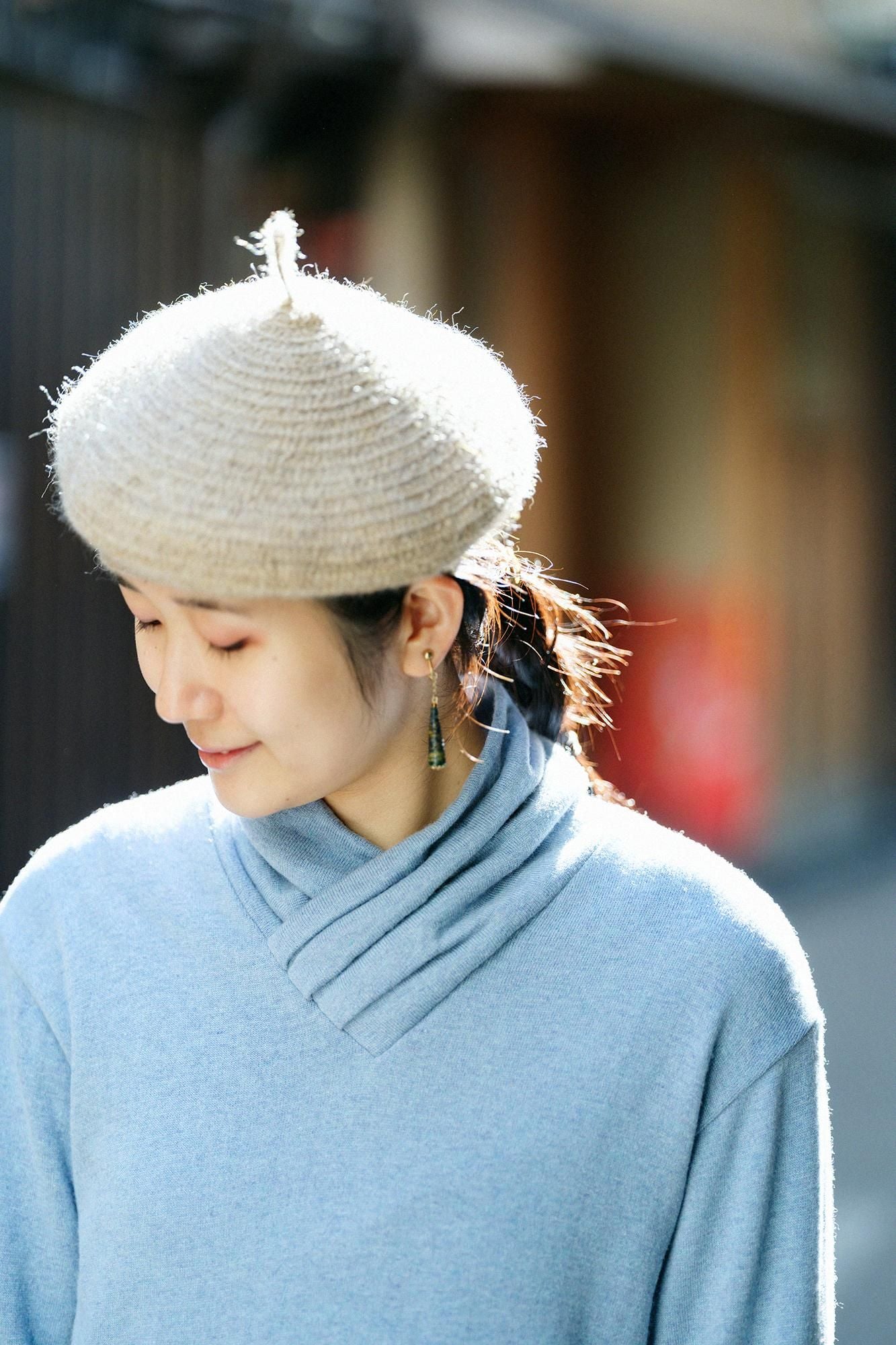 內起絨 梳毛針織 高領上衣／紫灰色