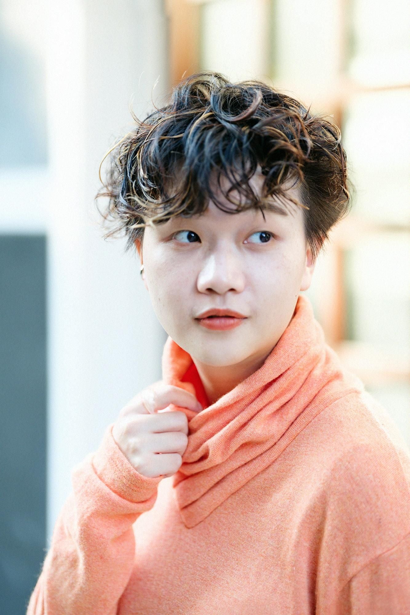 內起絨 梳毛針織 高領上衣／蜜柑色