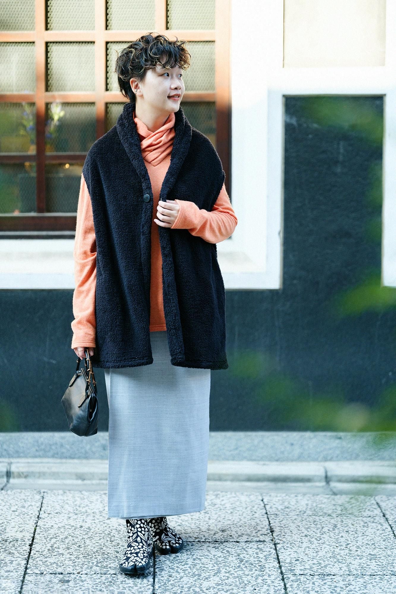 內起絨 梳毛針織 高領上衣／蜜柑色