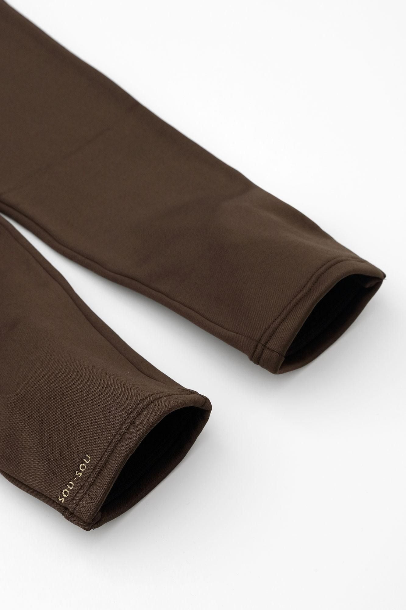 內起絨針織窄版細腿褲/棕色