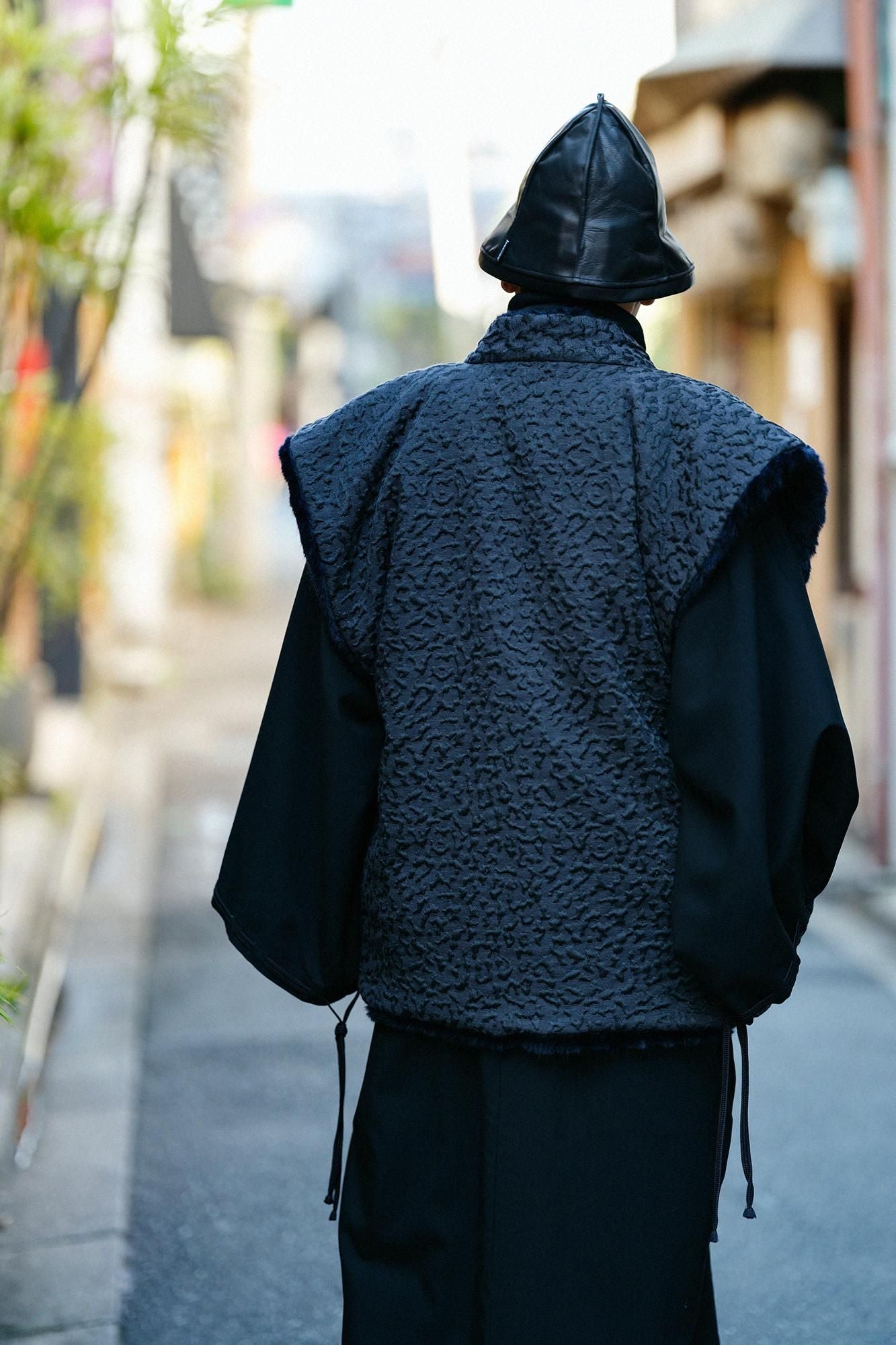 Jacar Fuukure编织X人造皮草肩部服装可逆 /湿羽毛颜色（不锈钢）