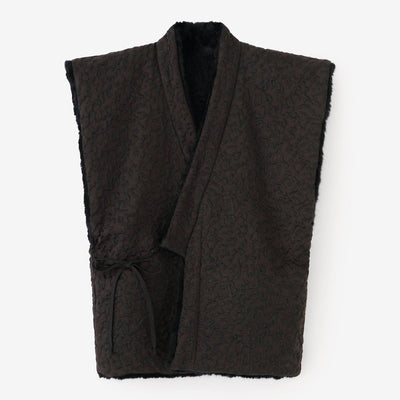 Jacquard Matelasse x Faux Fur Sleeveless Robe Reversible / Brown