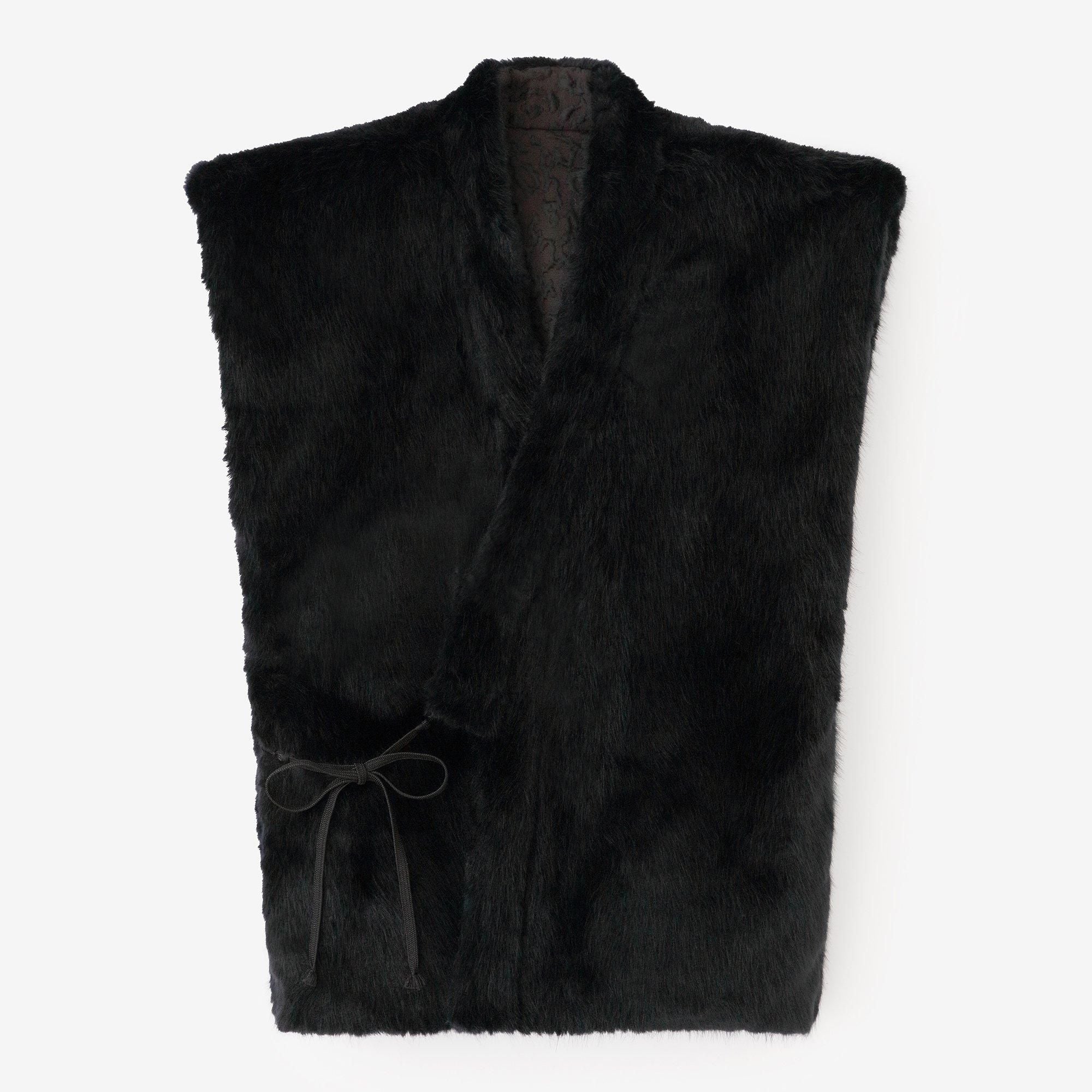 Jacquard Matelasse x Faux Fur Sleeveless Robe Reversible / Brown