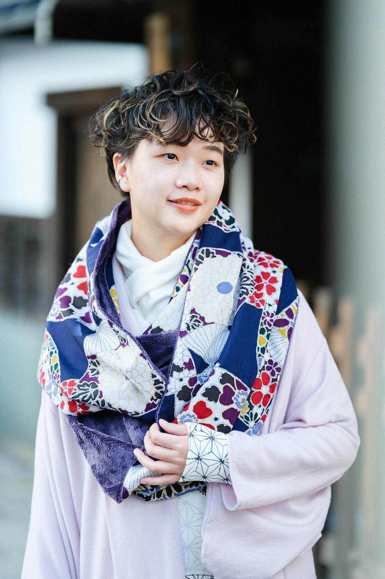 Musselin-Boa-Kragen/Fächer dunkelblau