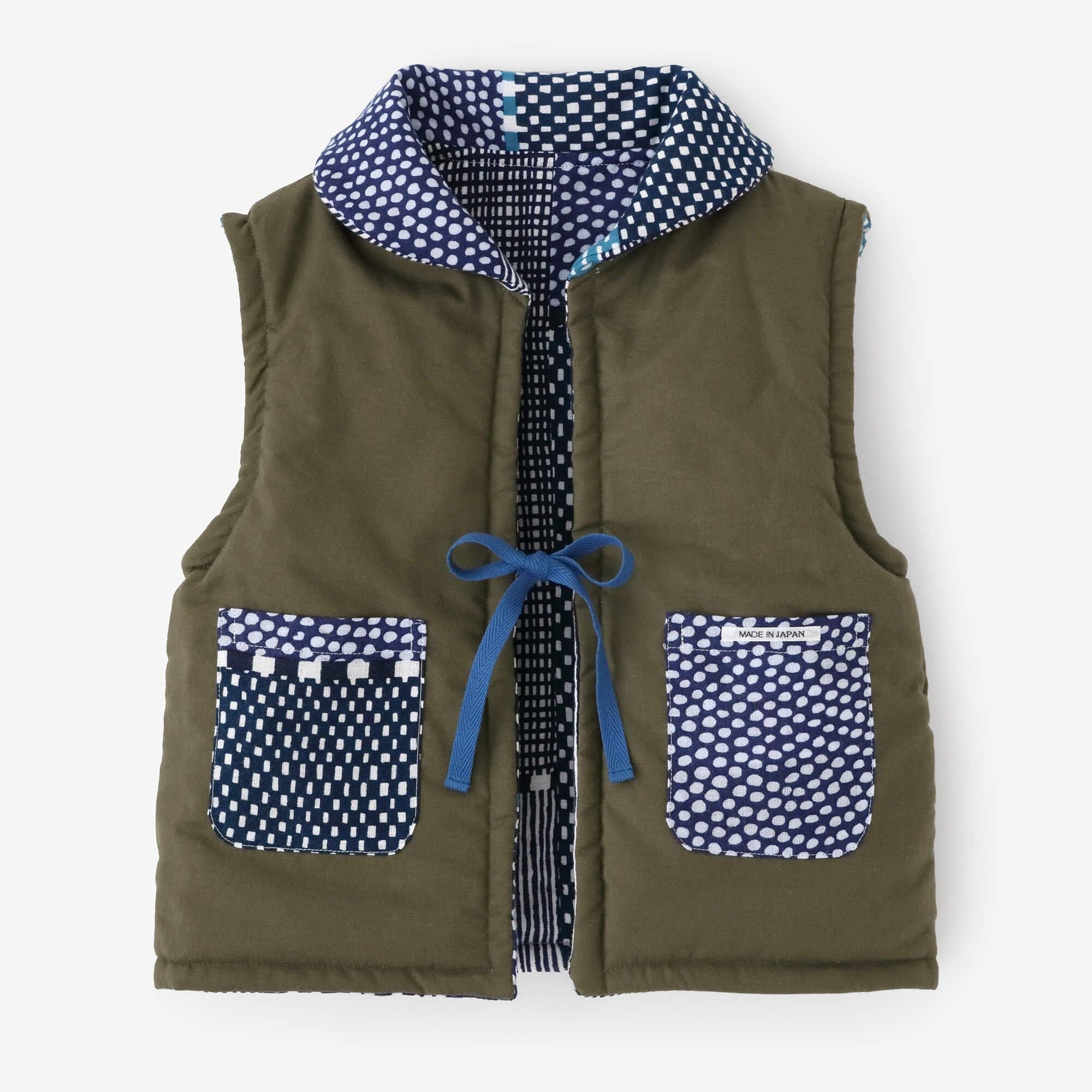 ●伊勢木棉 夾棉 小背心 / 點線 青和