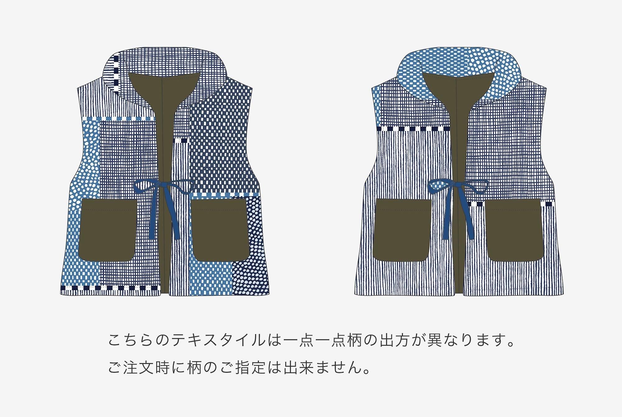 ●伊勢木棉 夾棉 小背心 / 點線 青和