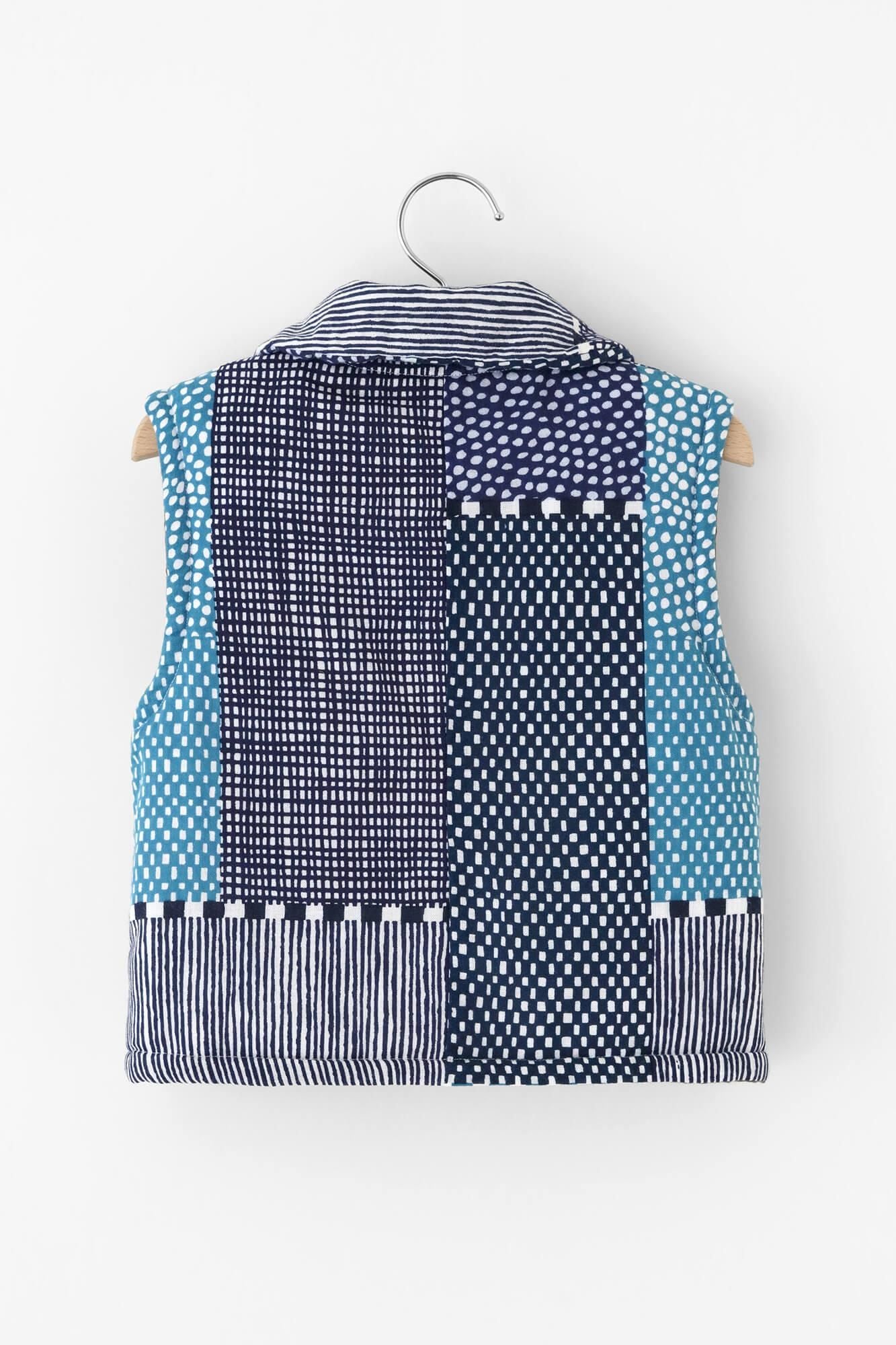 ●伊勢木棉 夾棉 小背心 / 點線 青和