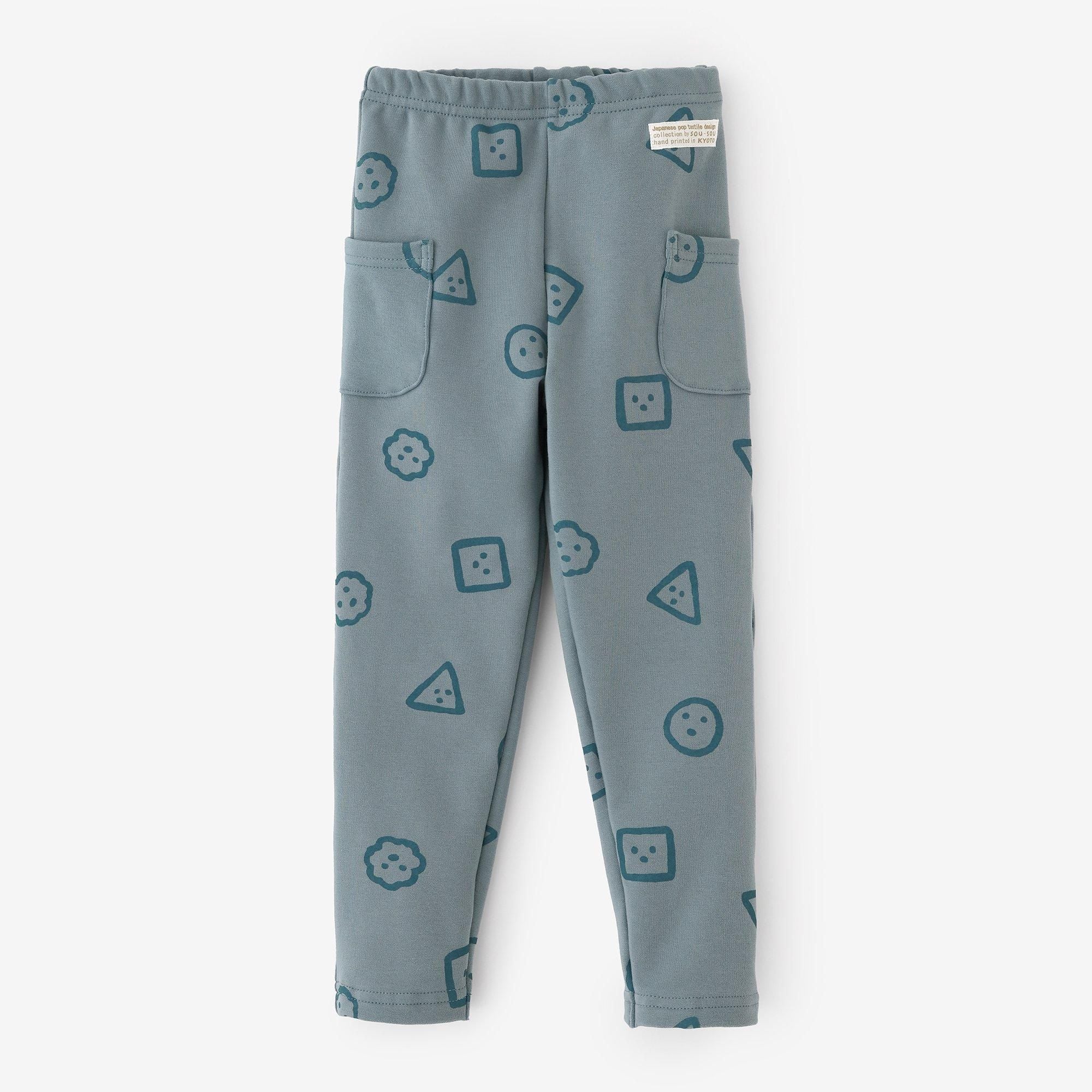 ●內抓毛圖案細腿褲／大家以玩淡藍色