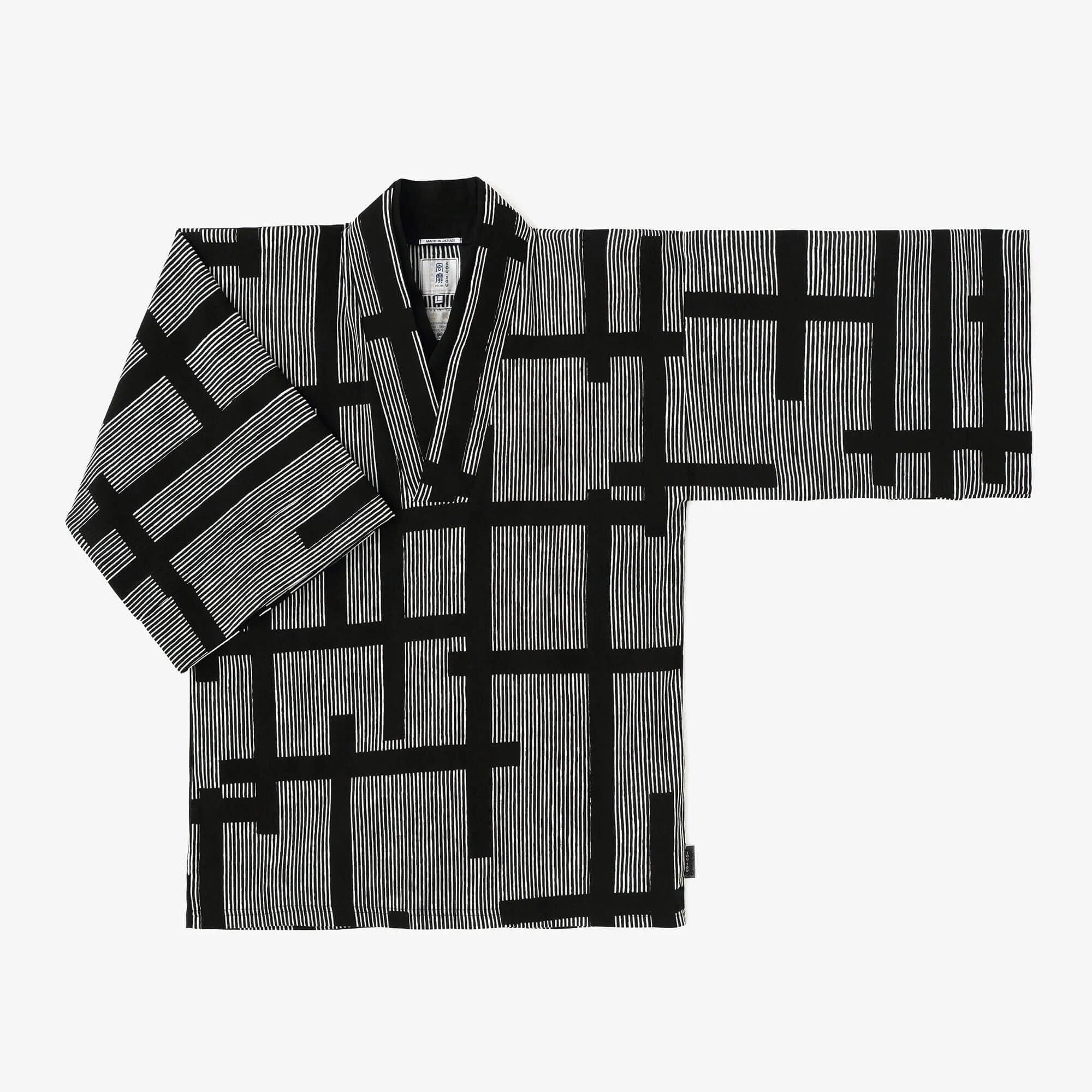 Chizimi Cotton 20/20 Fubi Double Collar Shirt / Staggered Stripes and Fence