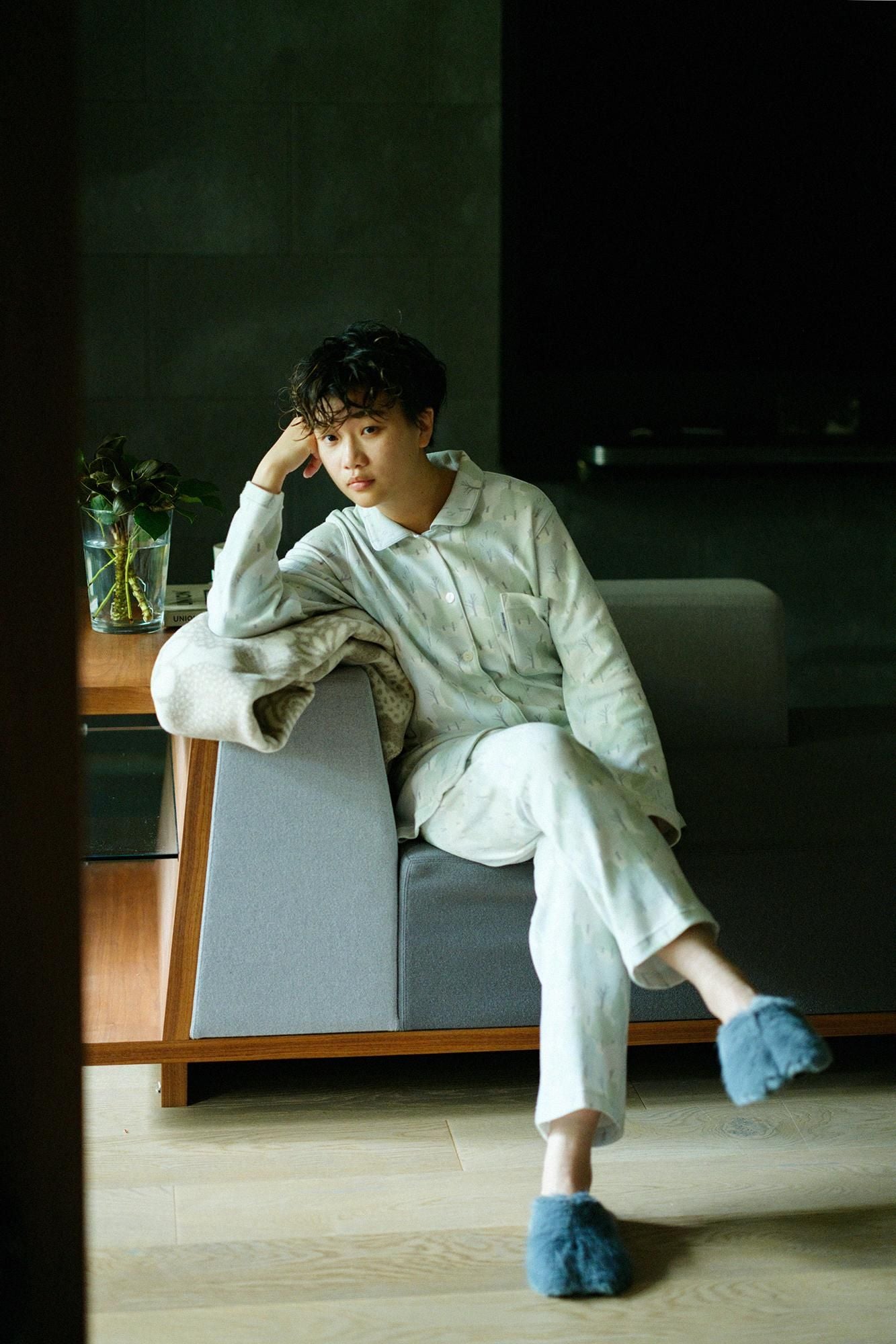 페이크 퍼 호소나리 슬리퍼 타비／연한 파랑색