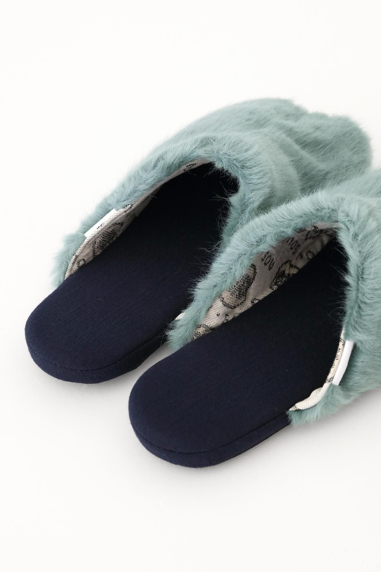 페이크 퍼 호소나리 슬리퍼 타비／연한 파랑색