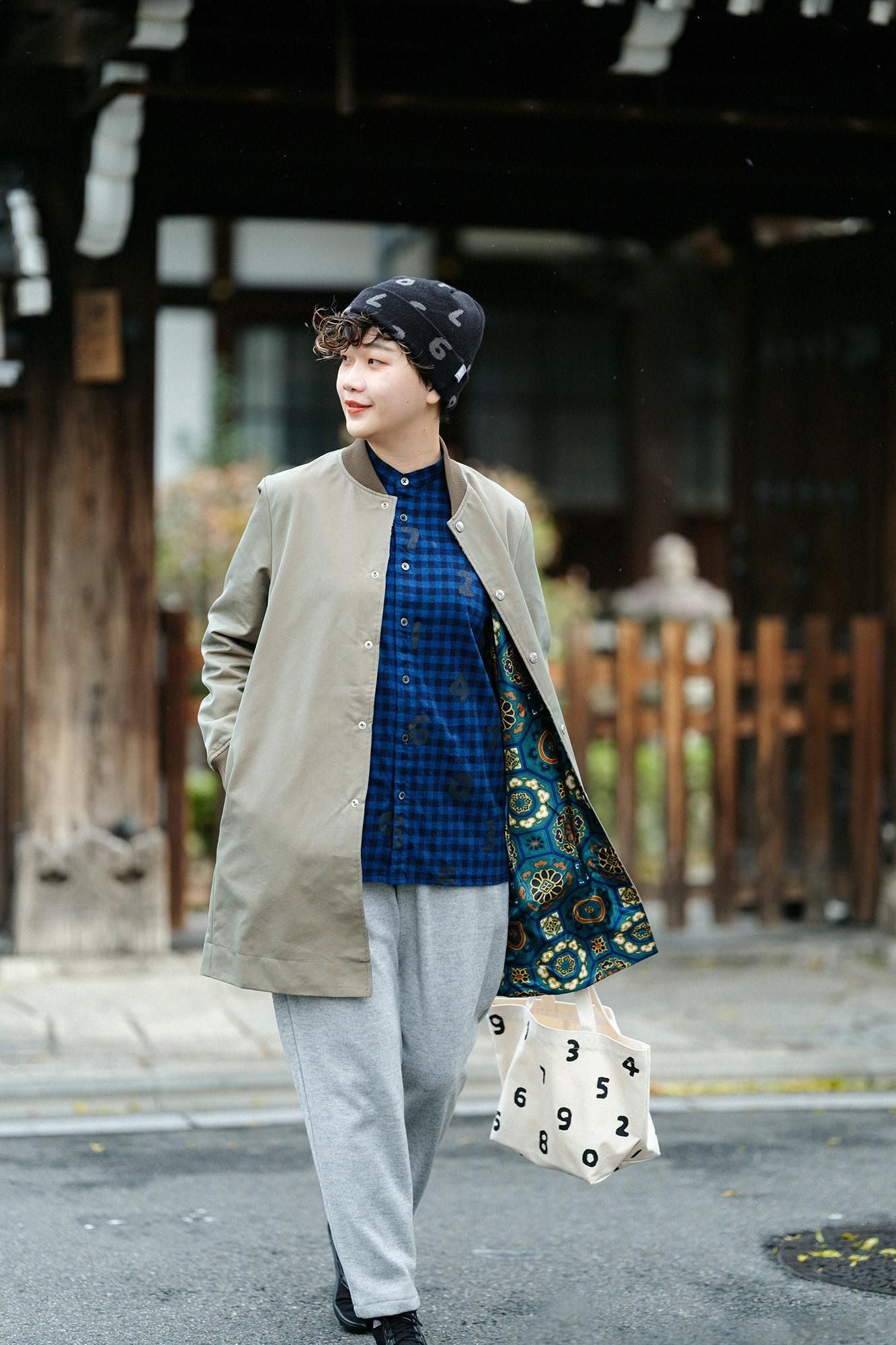 Indigo Flannel Check Stand Collar Long-sleeved Shirt SP / SO-SU-U