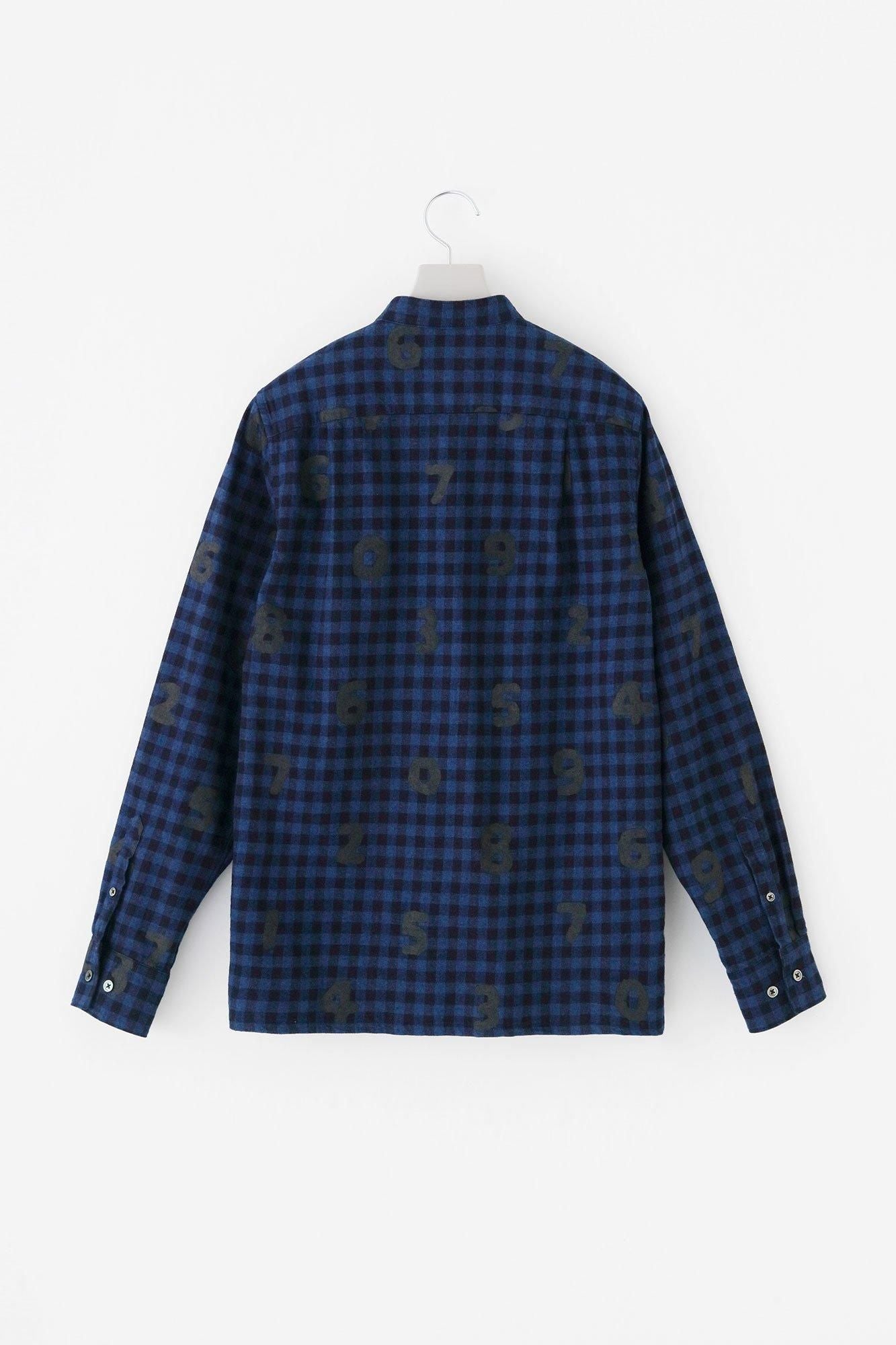 Indigo Flannel Check Stand Collar Long-sleeved Shirt SP / SO-SU-U
