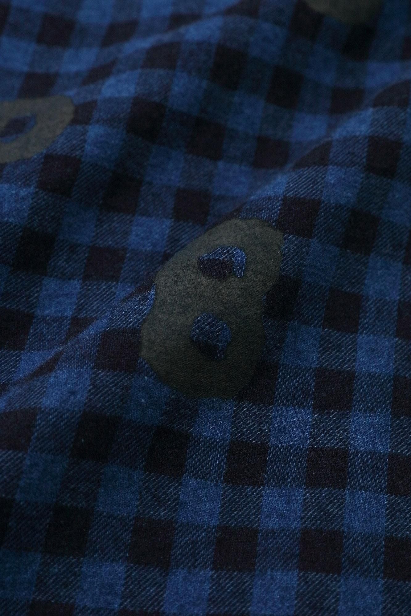 Indigo Flannel Check Stand Collar Long-sleeved Shirt SP / SO-SU-U