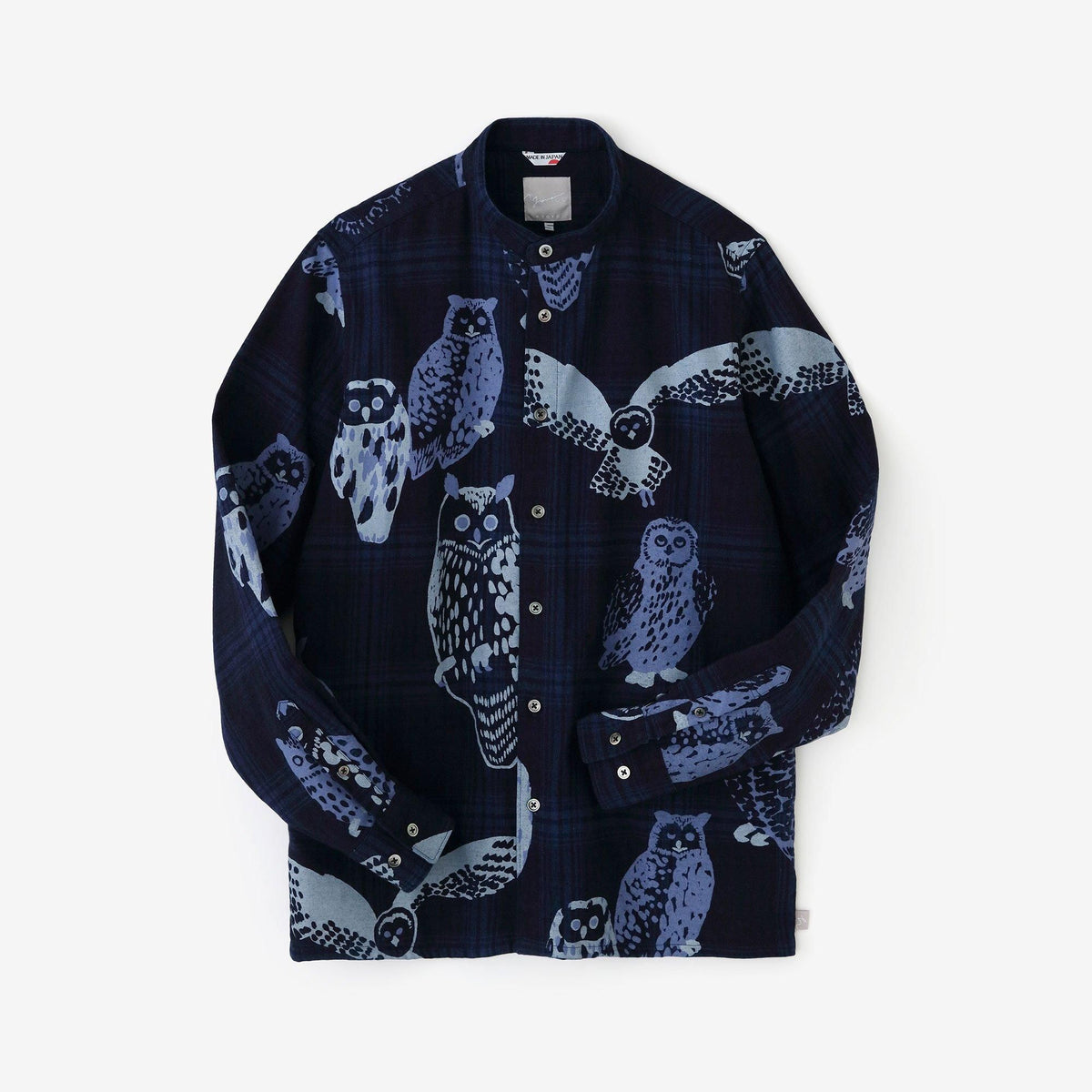 インディゴネルチェック スタンドカラーシャツ SP／ふくろう