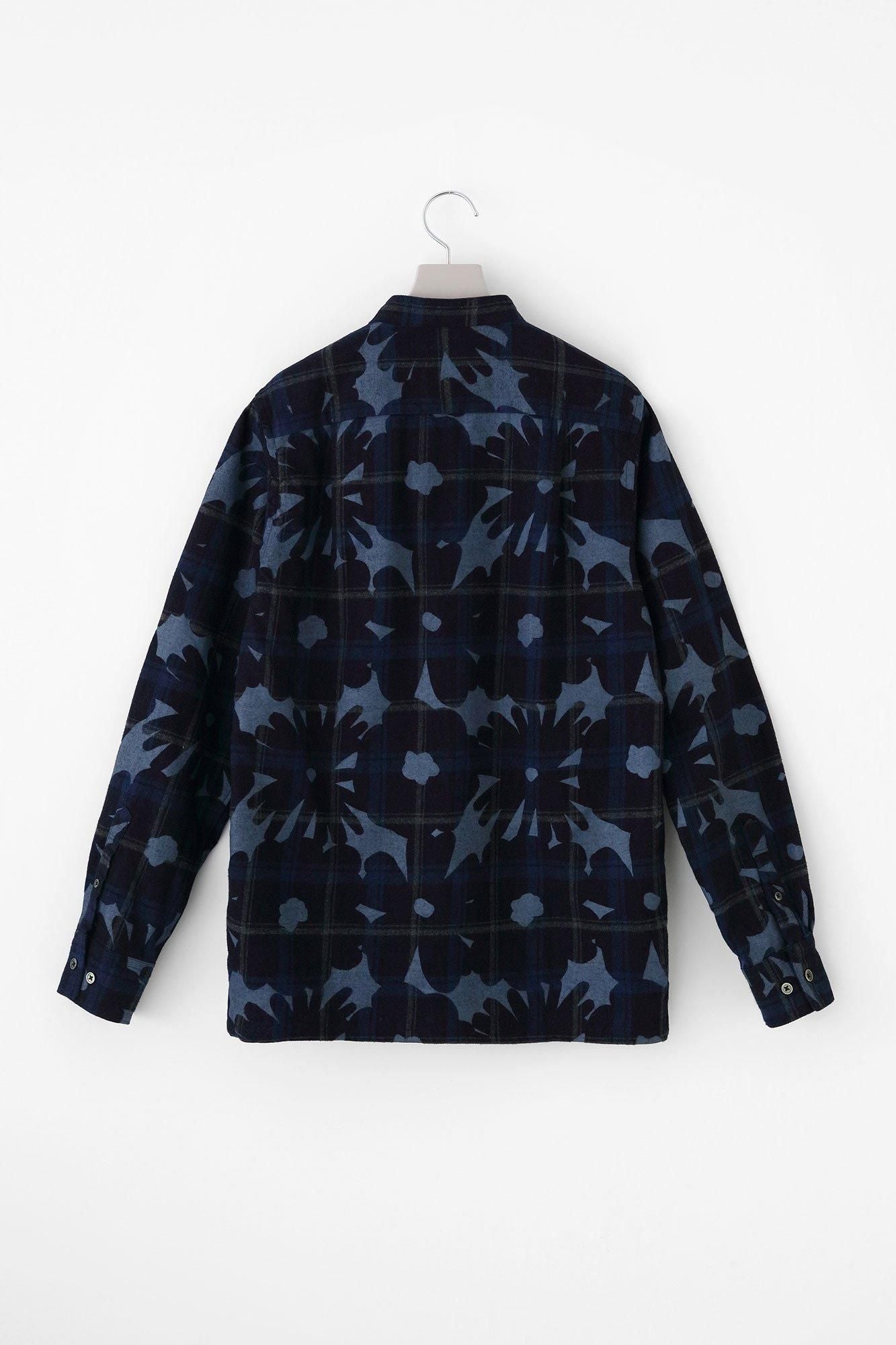 靛藍染法蘭絨格子立領長袖襯衫SP /落落大方