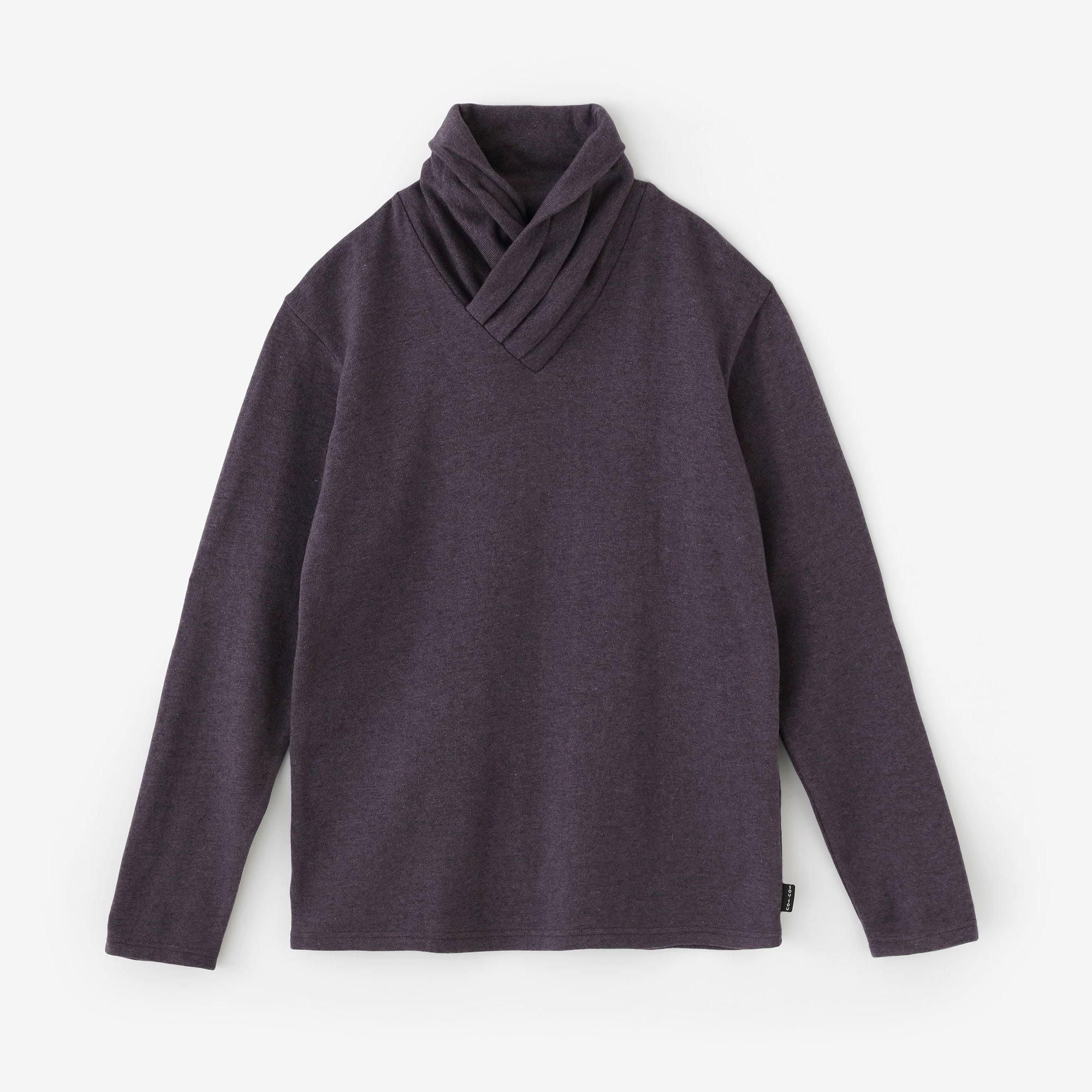 Combed Yarn Knit Fleece Brushed Lining Turtle Neck Shirt / Dark Purple