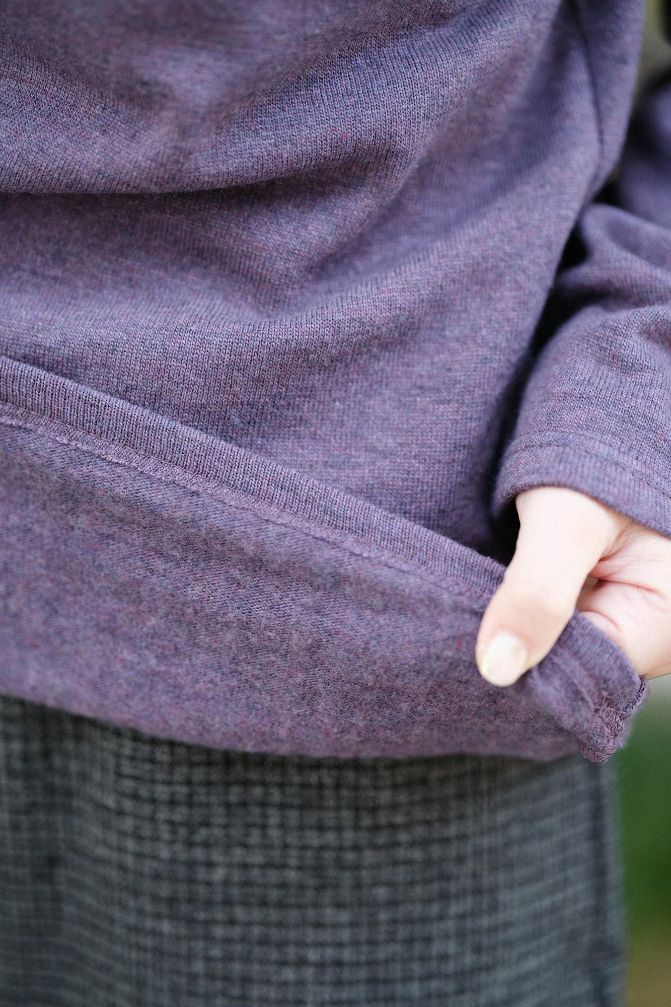 內起絨梳毛針織高領上衣/暗紫色)