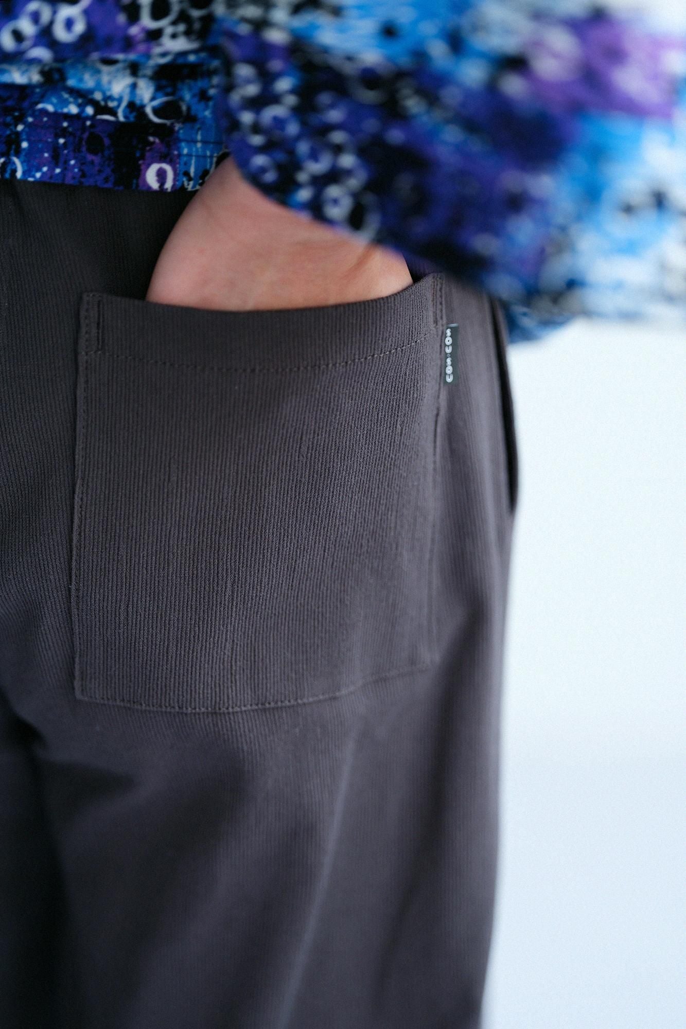 高島縮 20/10 ピケエンボス 作務衣（さむえ） 下／濃灰（こいはい）