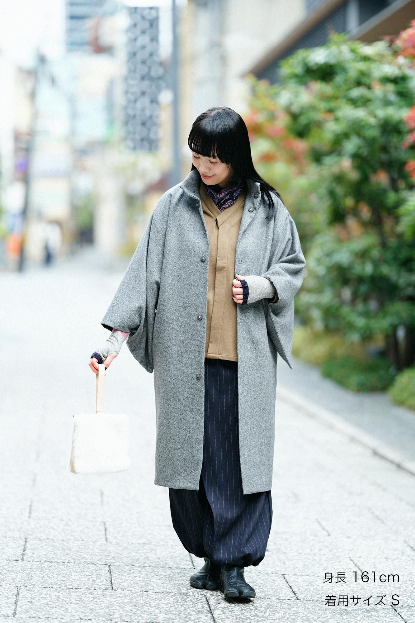 Combed Yarn Herringbone Weave Wrap Harem Pants / Dark Blue Stripes