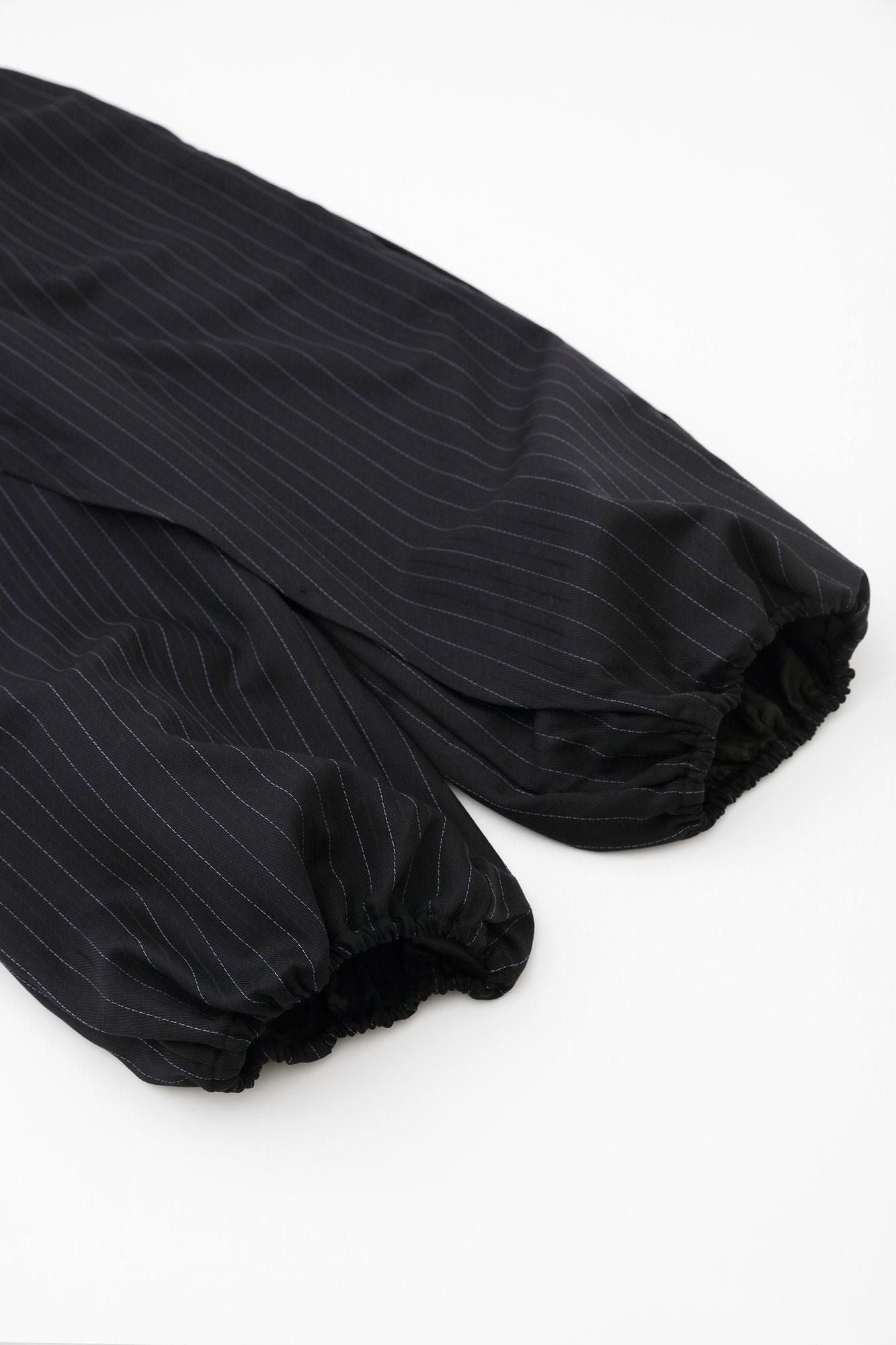 Combed Yarn Herringbone Weave Wrap Harem Pants / Dark Blue Stripes