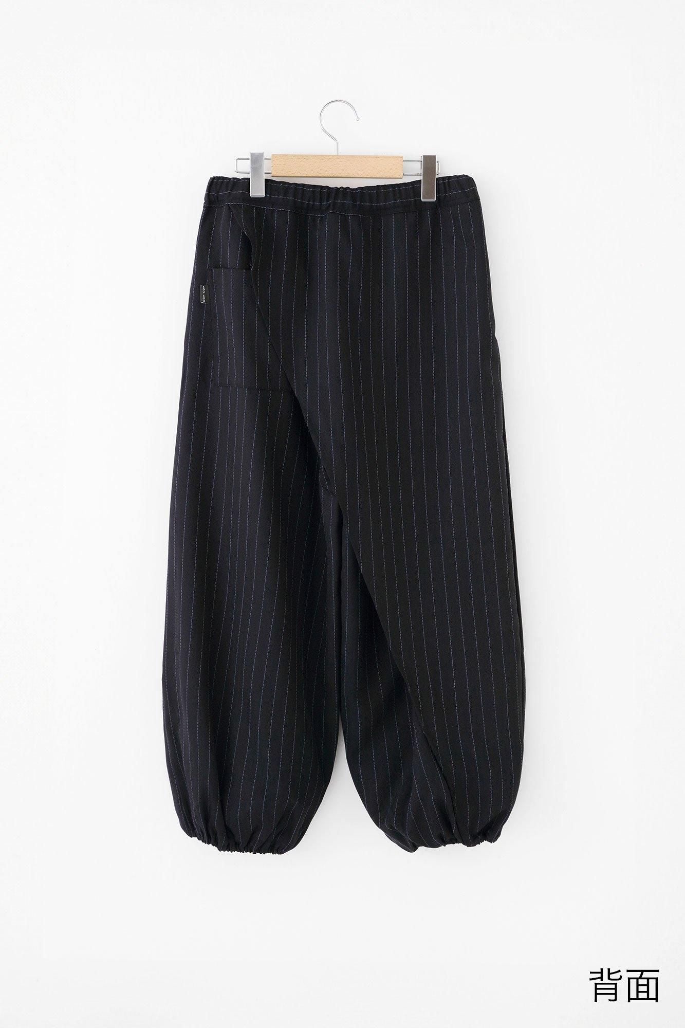 Combed Yarn Herringbone Weave Wrap Harem Pants / Dark Blue Stripes