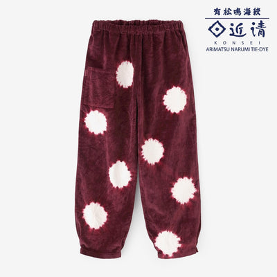 근청 시보리 코튼 린넨 벨벳 히다 몸뻬／물방울 다크 레드(코이쿠레나이) x 생 화이트(키지로)