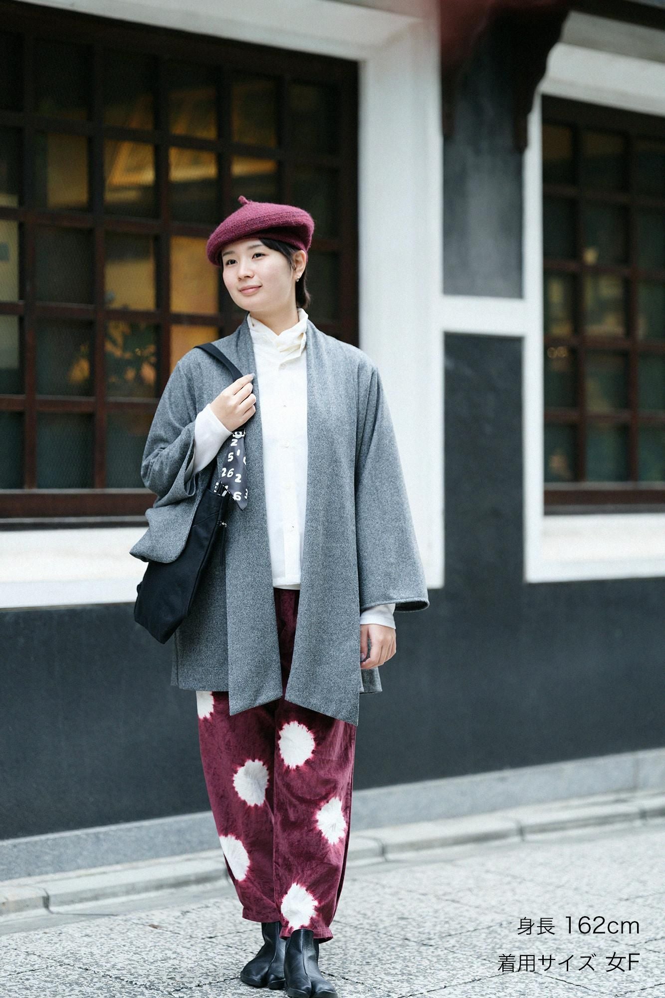 근청 시보리 코튼 린넨 벨벳 히다 몸뻬／물방울 다크 레드(코이쿠레나이) x 생 화이트(키지로)