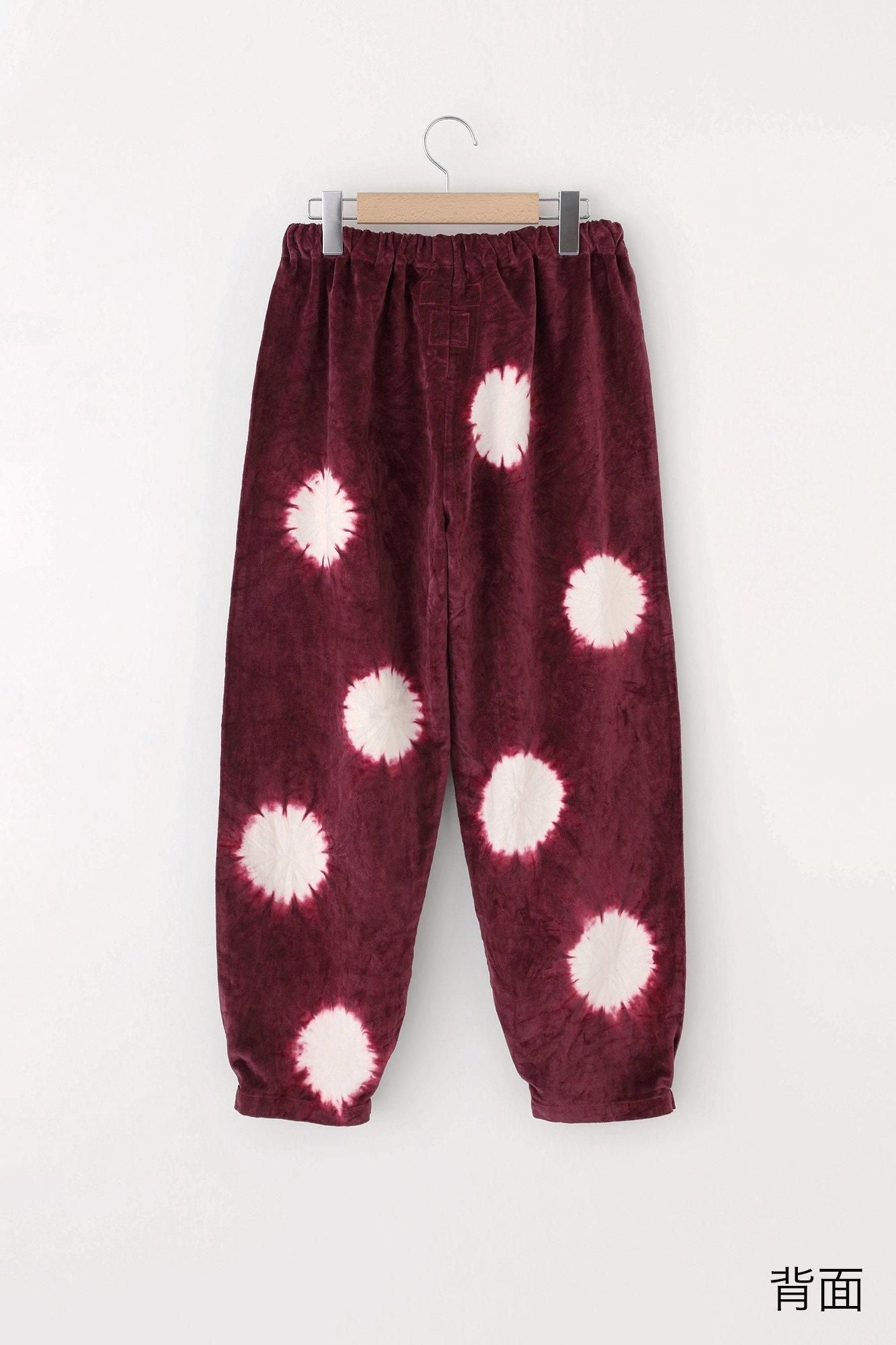 근청 시보리 코튼 린넨 벨벳 히다 몸뻬／물방울 다크 레드(코이쿠레나이) x 생 화이트(키지로)