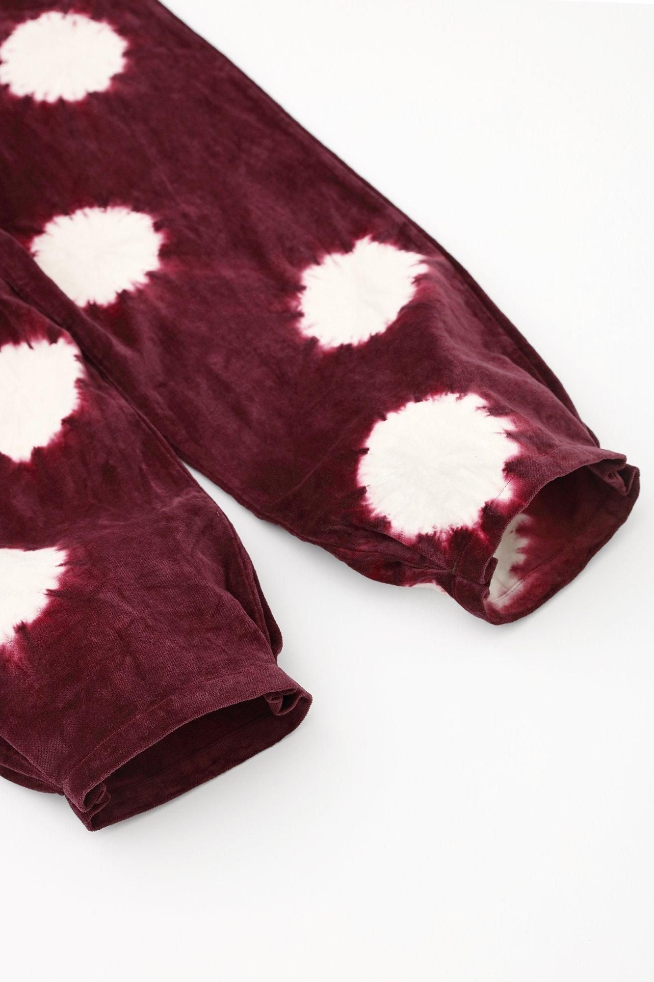 근청 시보리 코튼 린넨 벨벳 히다 몸뻬／물방울 다크 레드(코이쿠레나이) x 생 화이트(키지로)
