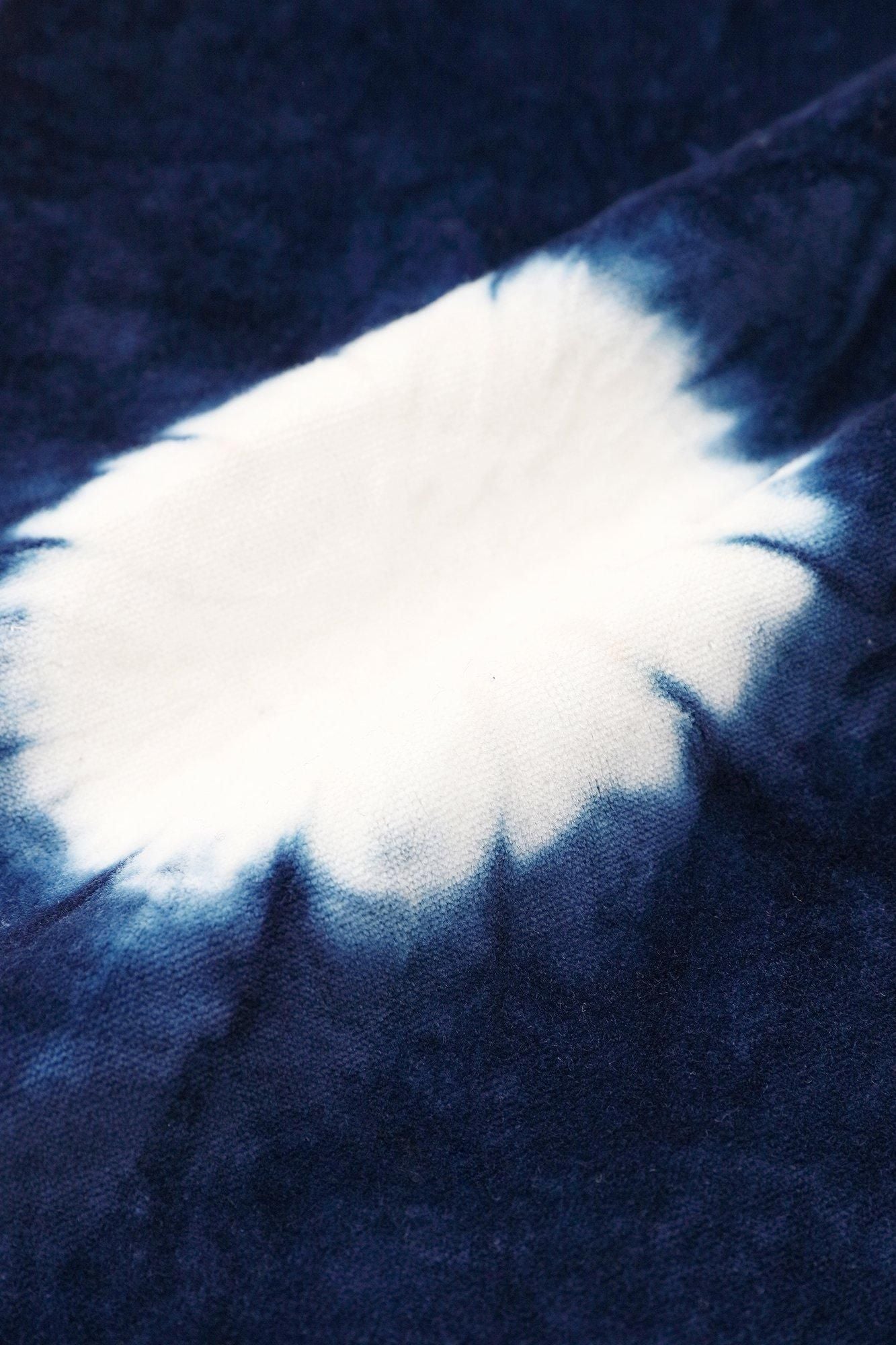 Konsei Tie-dye Blue Green Cotton-linen Blend Monpe Workers Pants / Large Polka Dots Prussian Blue x Raw White