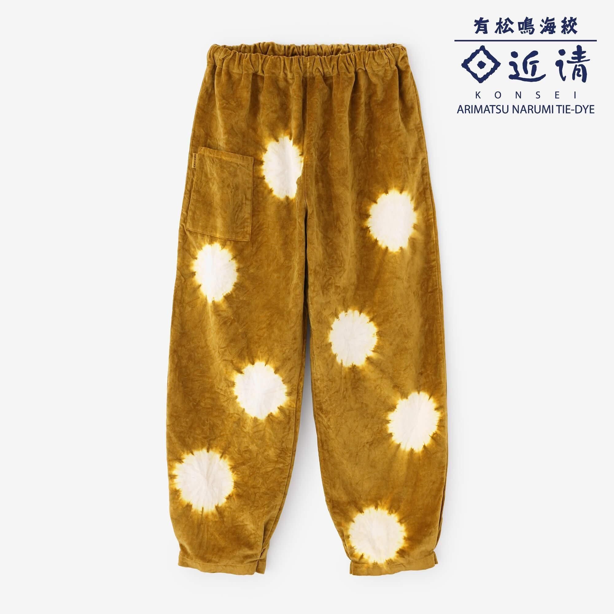 chikakishiki棉布亚麻tengoku天鹅绒褶皱蒙佩斯/圆点大小芥末颜色x新鲜白色