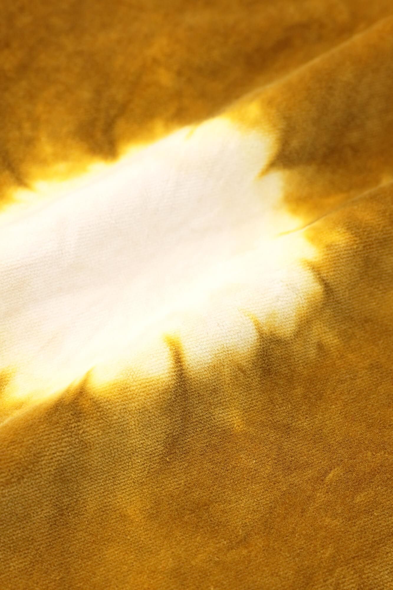 近清紮染棉麻紡藍綠色工人褲/大圓點芥末黃x本白