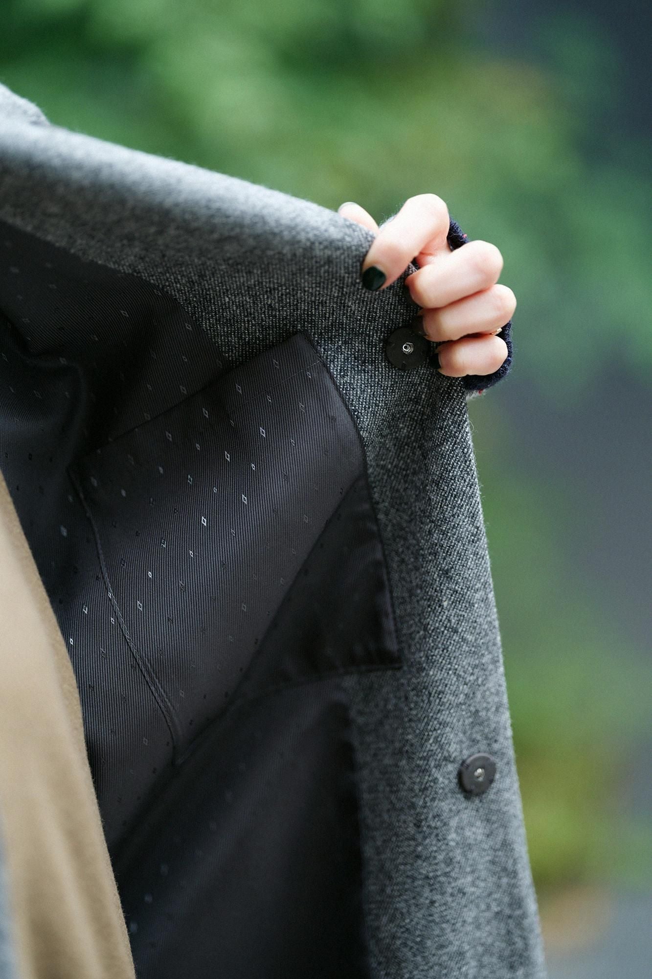 Combed Yarn Twill Weave Kimono Sleeve Coat with Lining / Heather Dark Grey